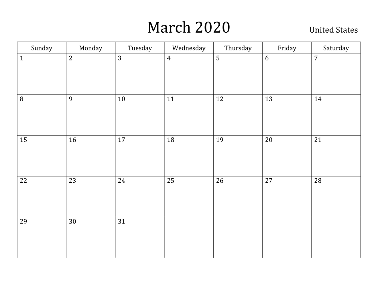 Free March 2020 Printable Calendar - Blank Templates -