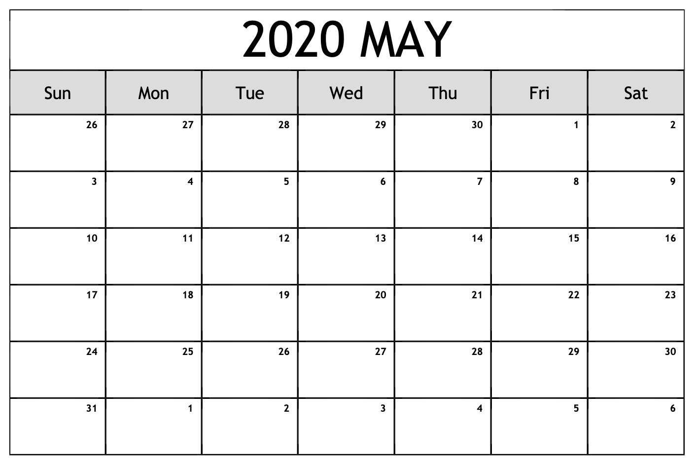 Free May Calendar 2020 Printable Blank Editable Word Excel