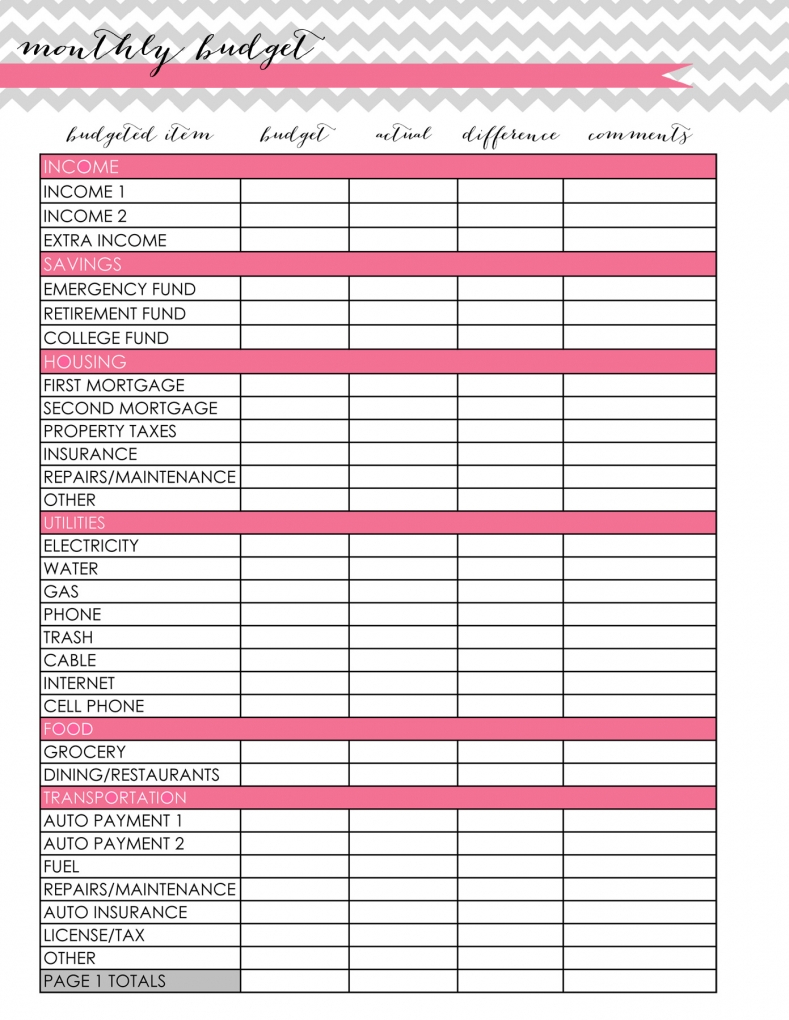 monthly expense spreadsheet for home