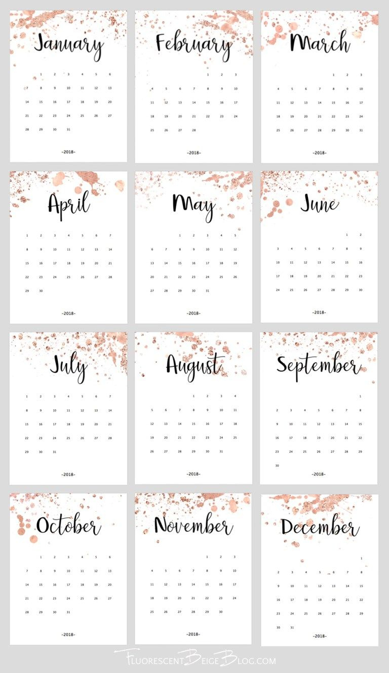 Free Printable 2018 Rose Gold Splatter Calendar | Calendar