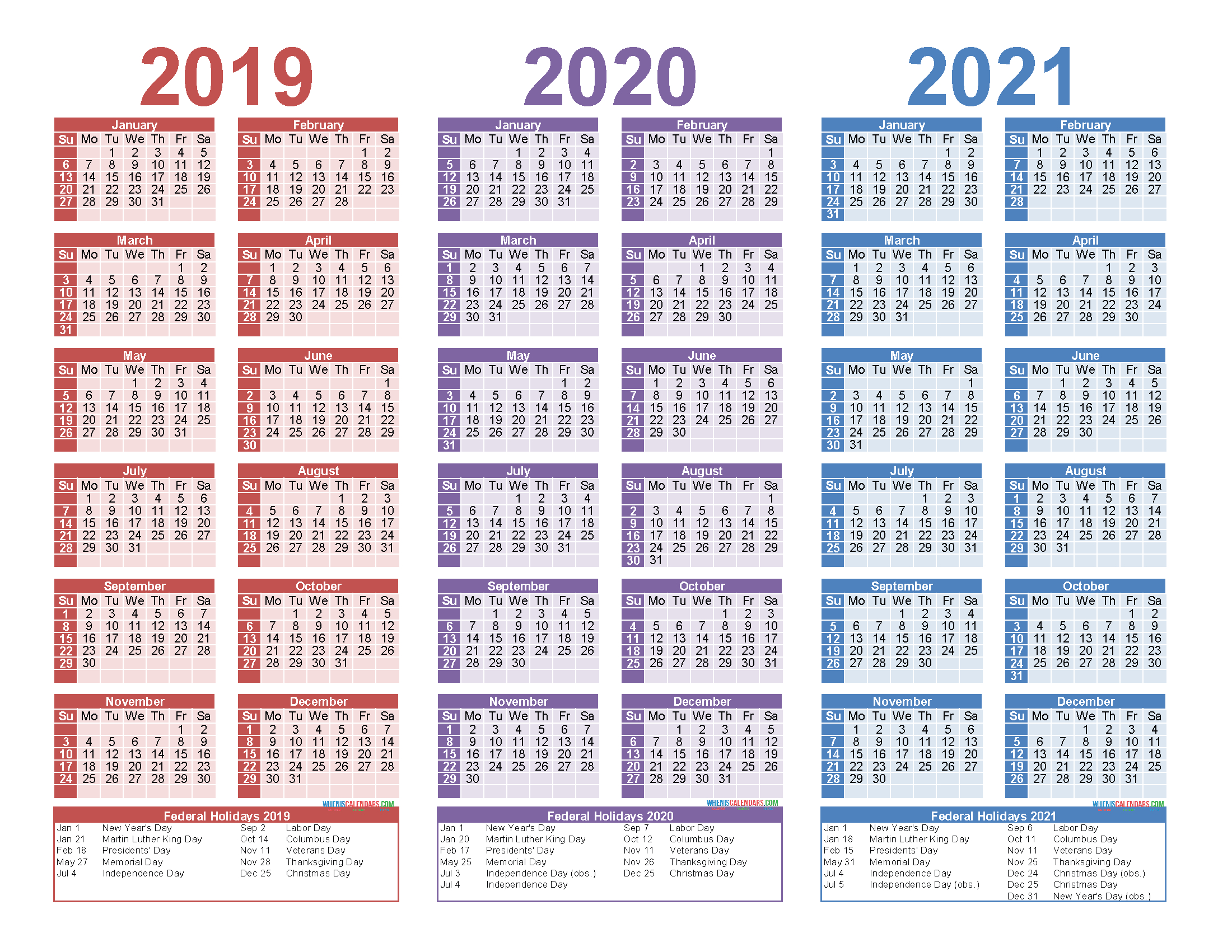 Free Printable 2019 2020 2021 Calendar With Holidays | Free