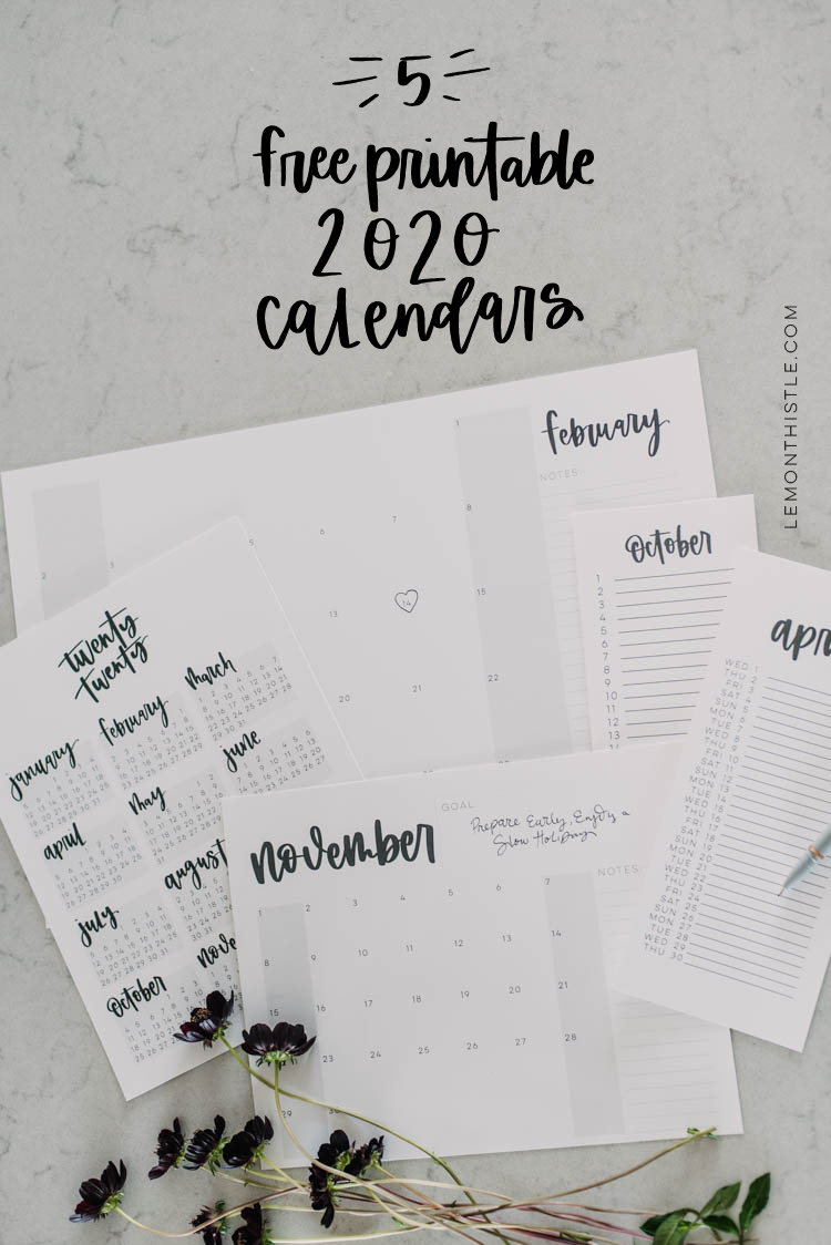 Free Printable 2020 Calendars Are Here! (5 Formats!) - Lemon