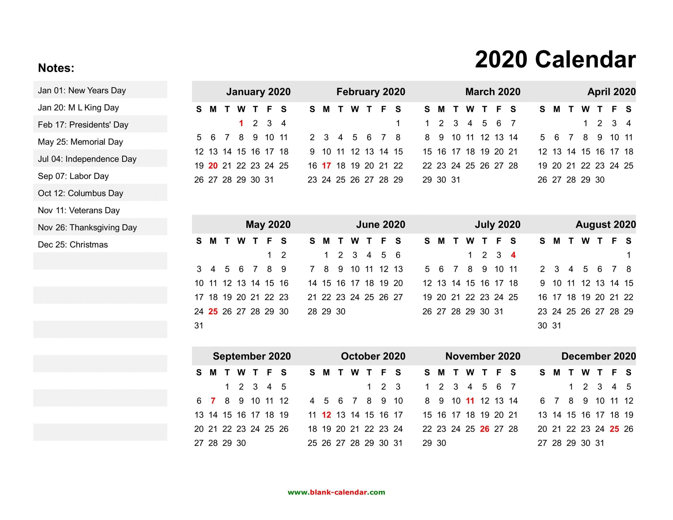 Free Printable 2020 Calendars With Holidays – Pleasant To My