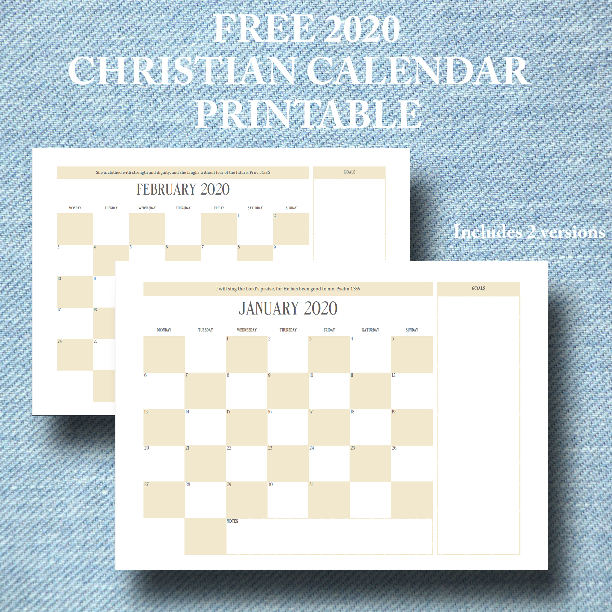 Free Printable 2020 Christian Calendar - Designed For Success