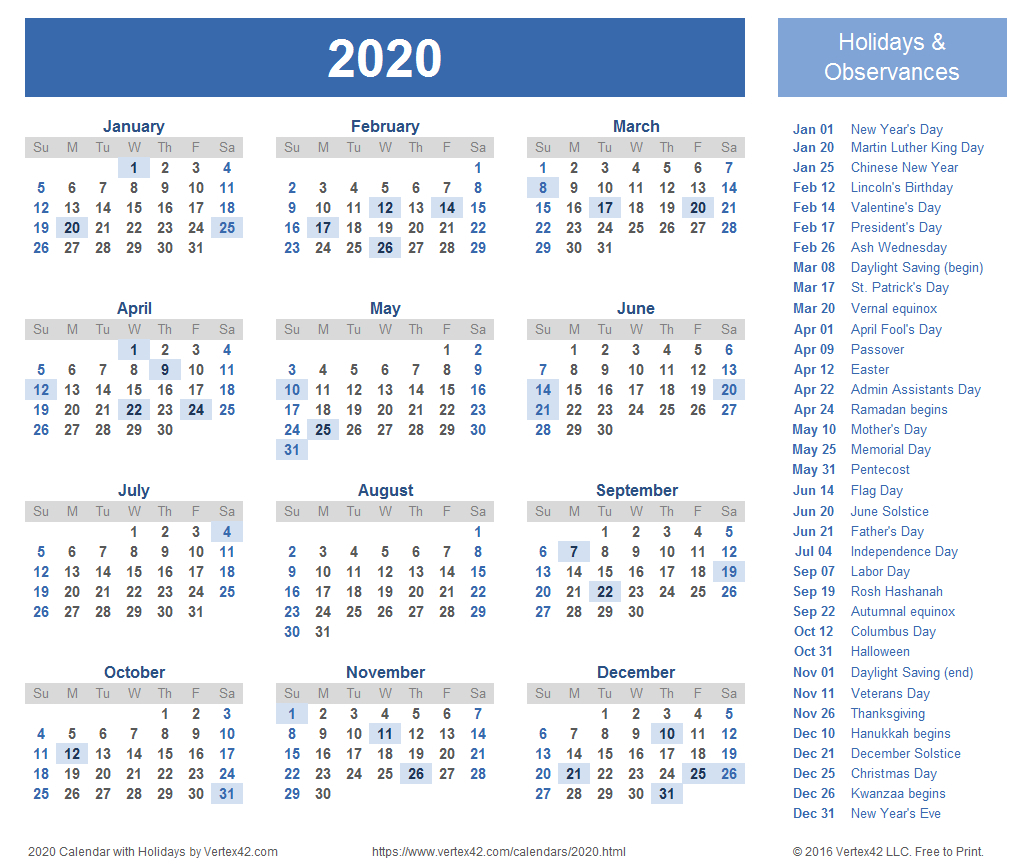 Free Printable 2020 Employee Attendance Calendar - Togo.wpart.co
