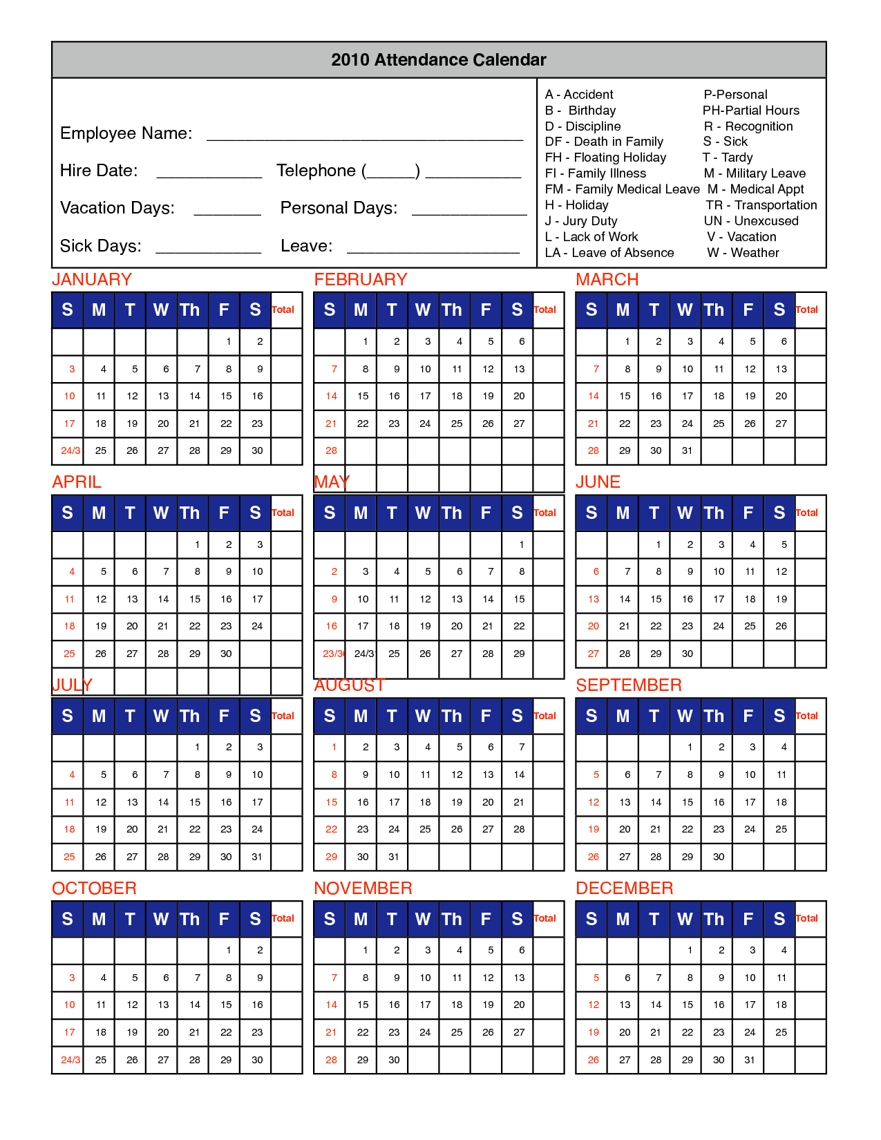Collect 2020 Printable Attendance Calendars Calendar Printables Free