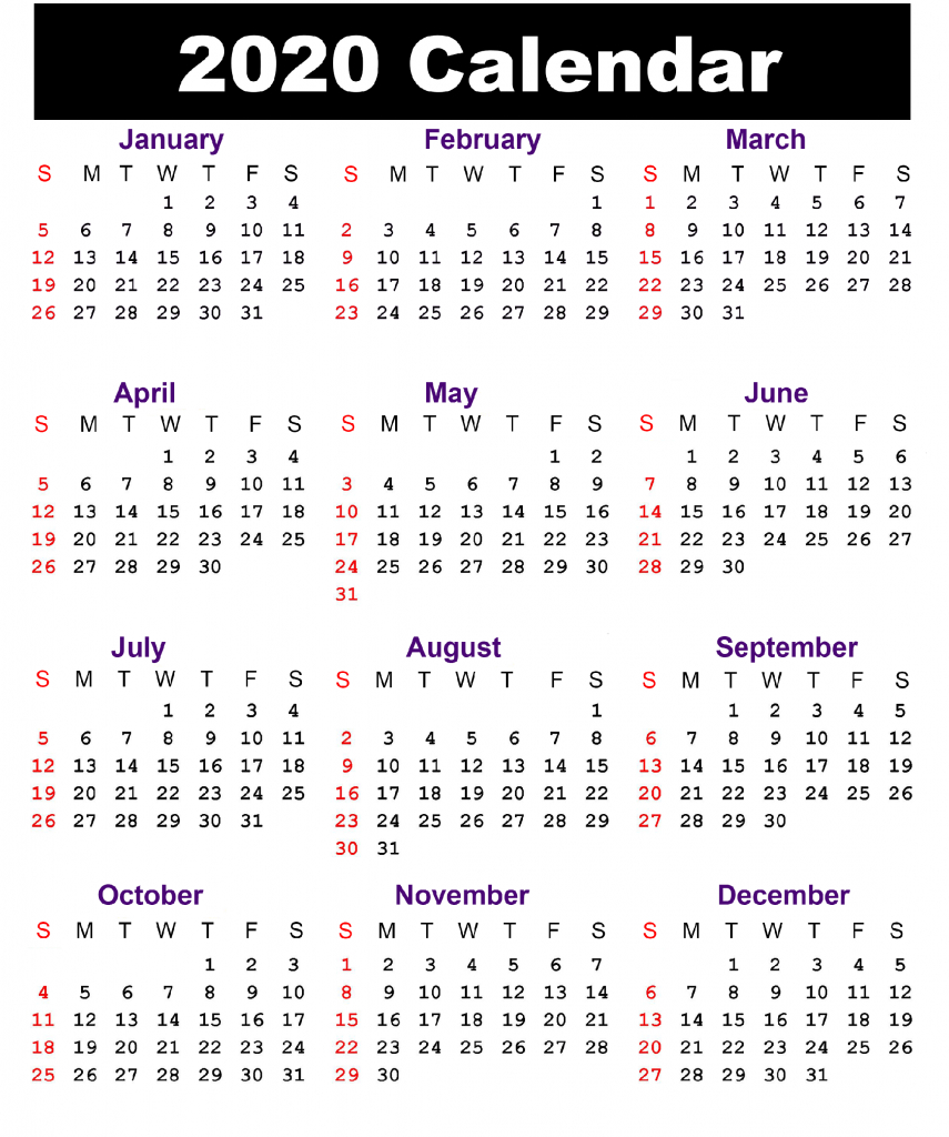 Free Printable 2020 Yearly Calendar Template | Best