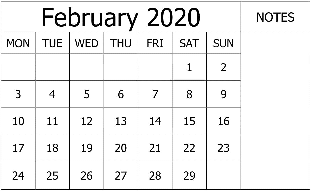 Free Printable February 2020 Calendar By Month – Free Latest
