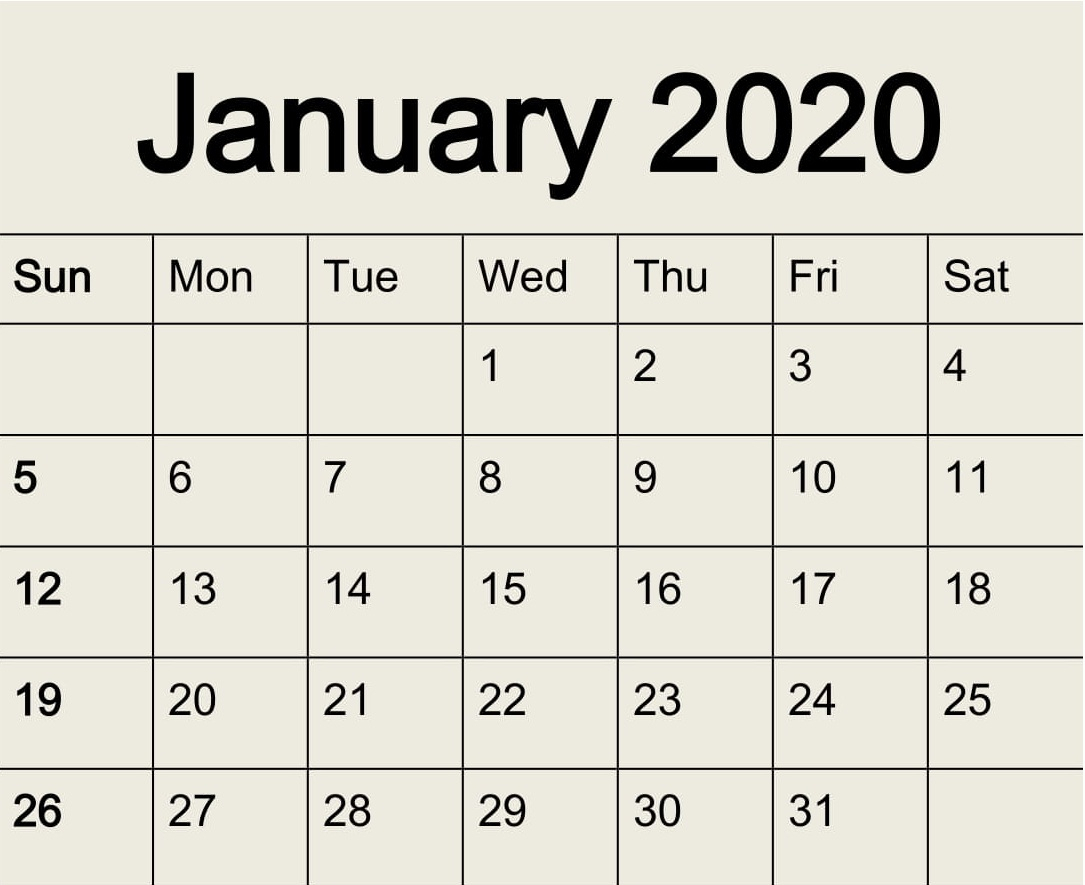 Free Printable January 2020 Calendar Pdf Template - Latest