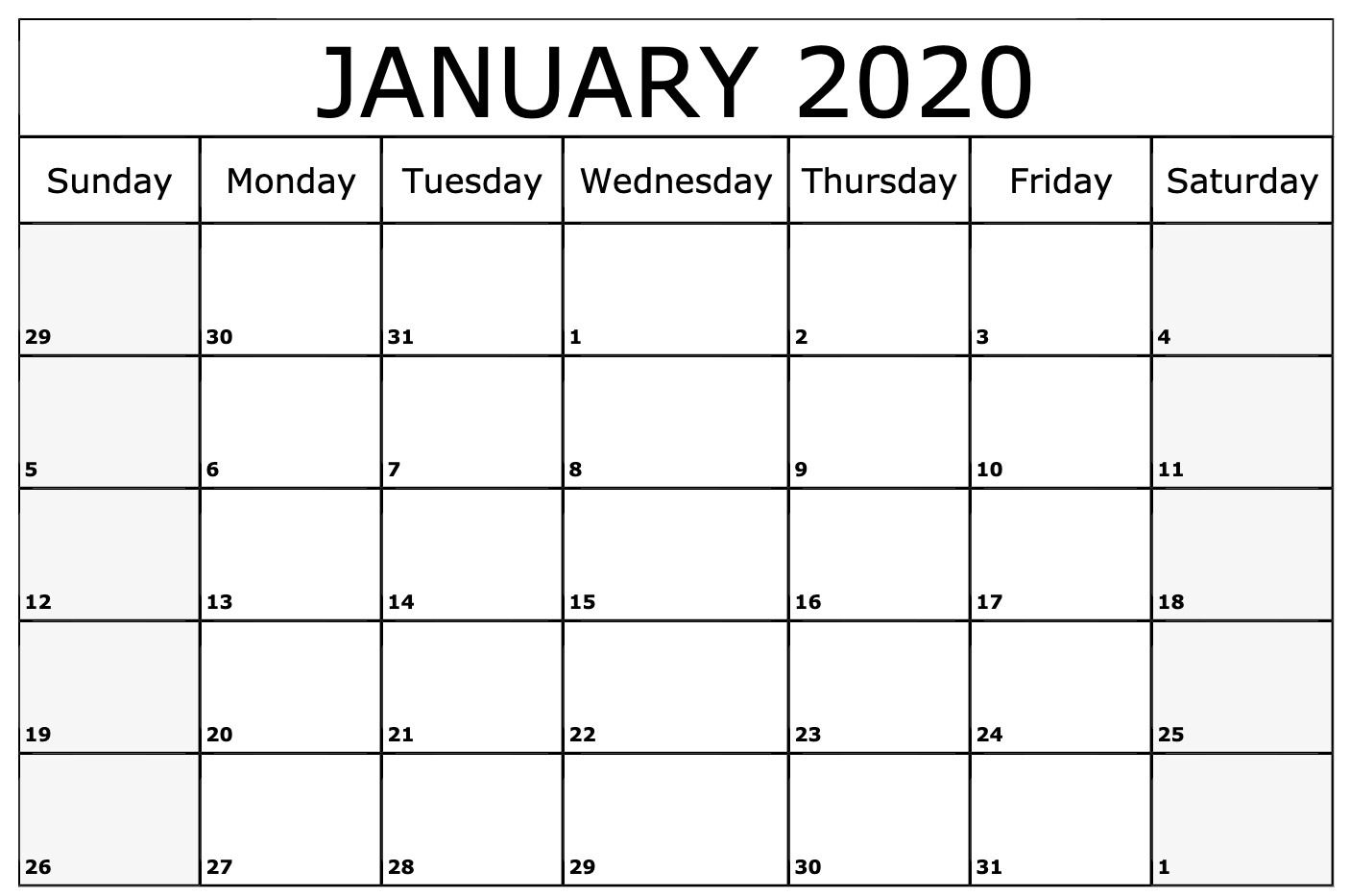 Free Printable January 2020 Calendar Template | Printable