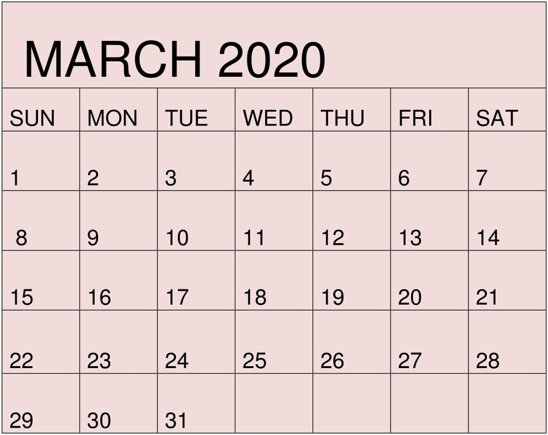 Free Printable March 2020 Calendar By Month Template – Free