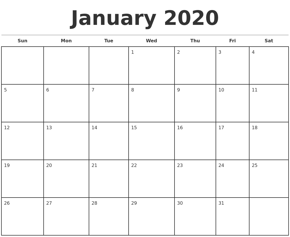 Free Printable Monthly Calendar Templates 2020 - Togo.wpart.co