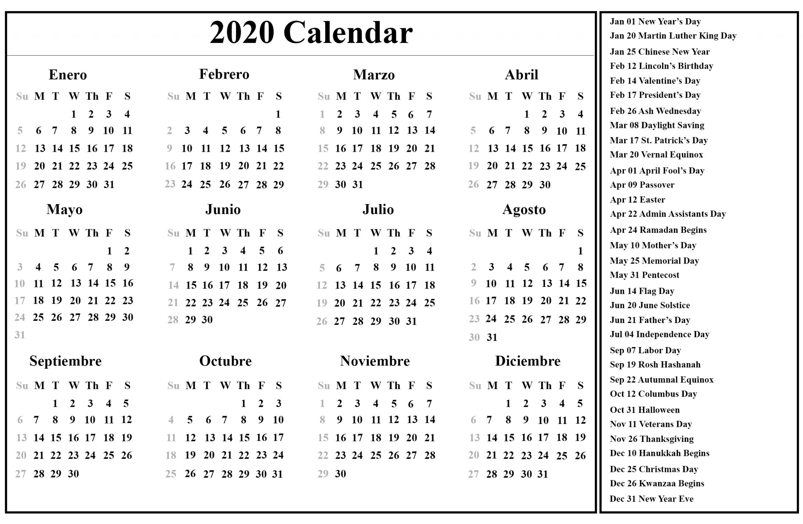 Get Single Printable Months Of 2020 With Holidays | Calendar Printables Free Blank