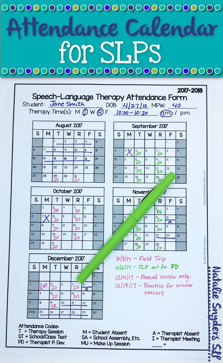Free Slp Attendance Form For 2019-2020 | Speech Therapy