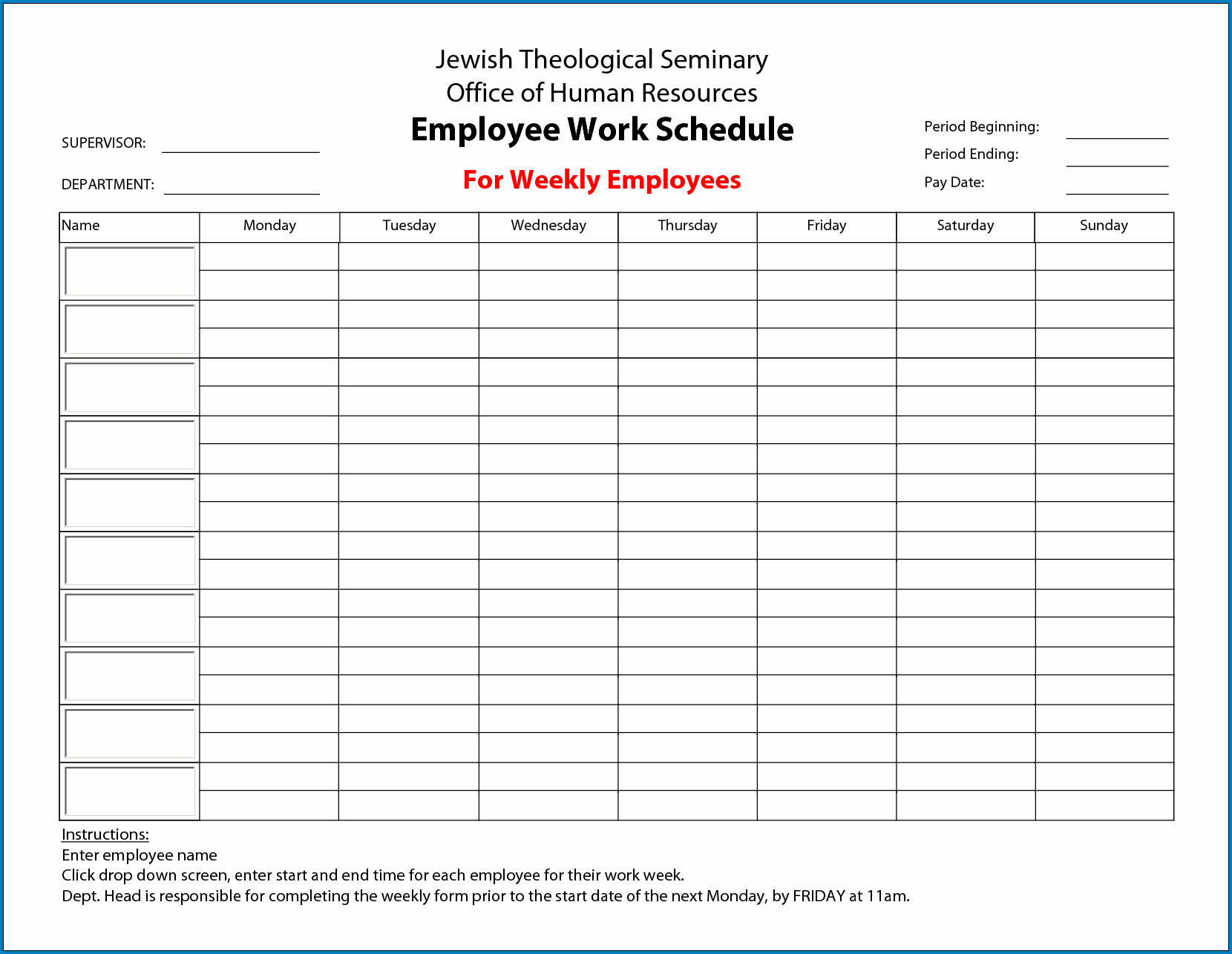 Collect Paper Schedule Templates Thursday Start Of Pay Period