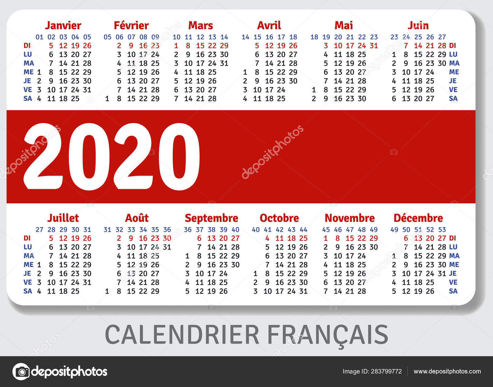 French Pocket Calendar 2020 Standard Size Iso 7810
