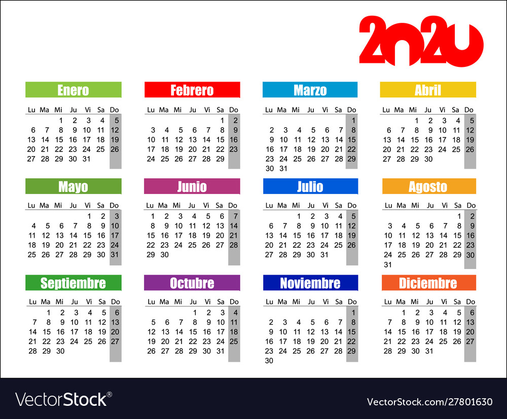 Horizontal Color Pocket Calendar On 2020 Year