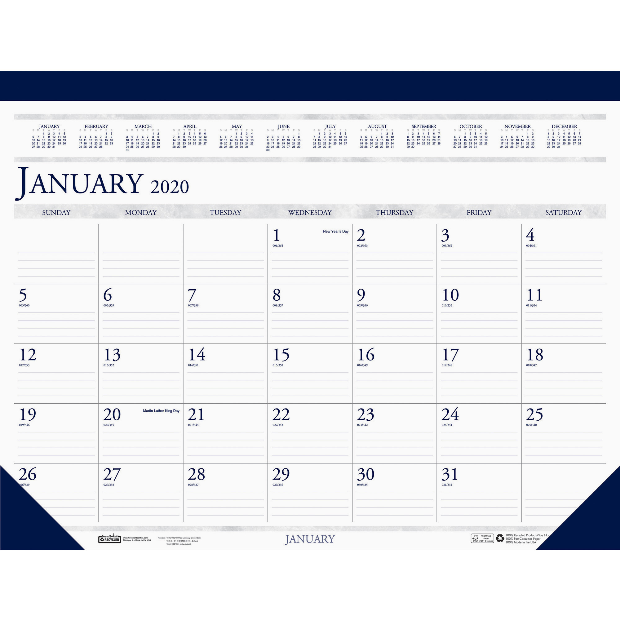 House Of Doolittle Perforated Top Desk Pad Calendar - Yes - Monthly - 1  Year - January 2020 Till December 2020 - 1 Month Single Page Layout - 22&quot; X