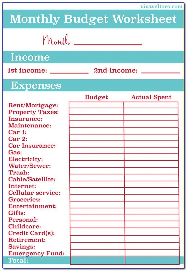 Household Budget Forms Free Printable - Form : Resume