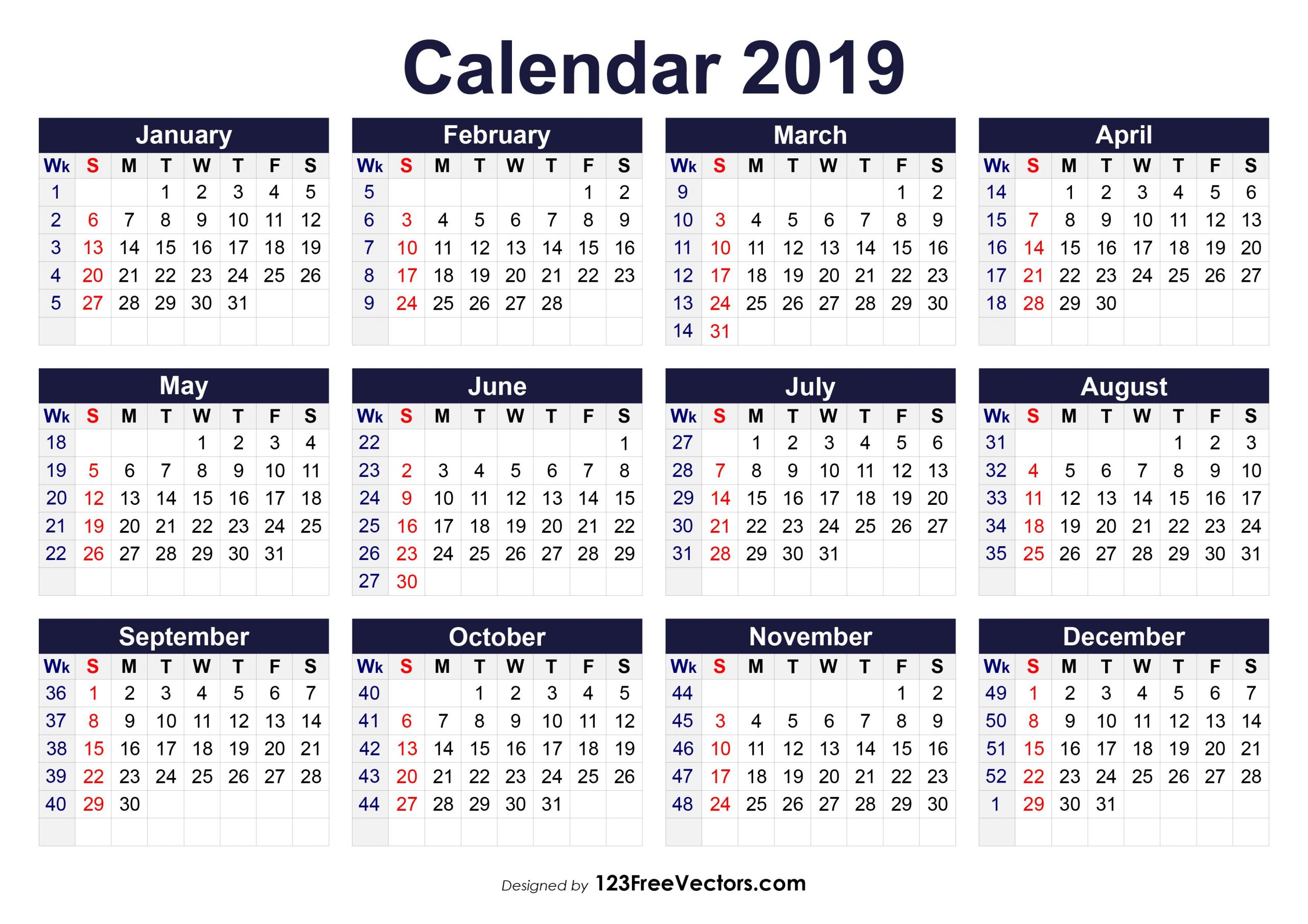 Image Result For 2019 Calendar Weeks Numbered | Calendar