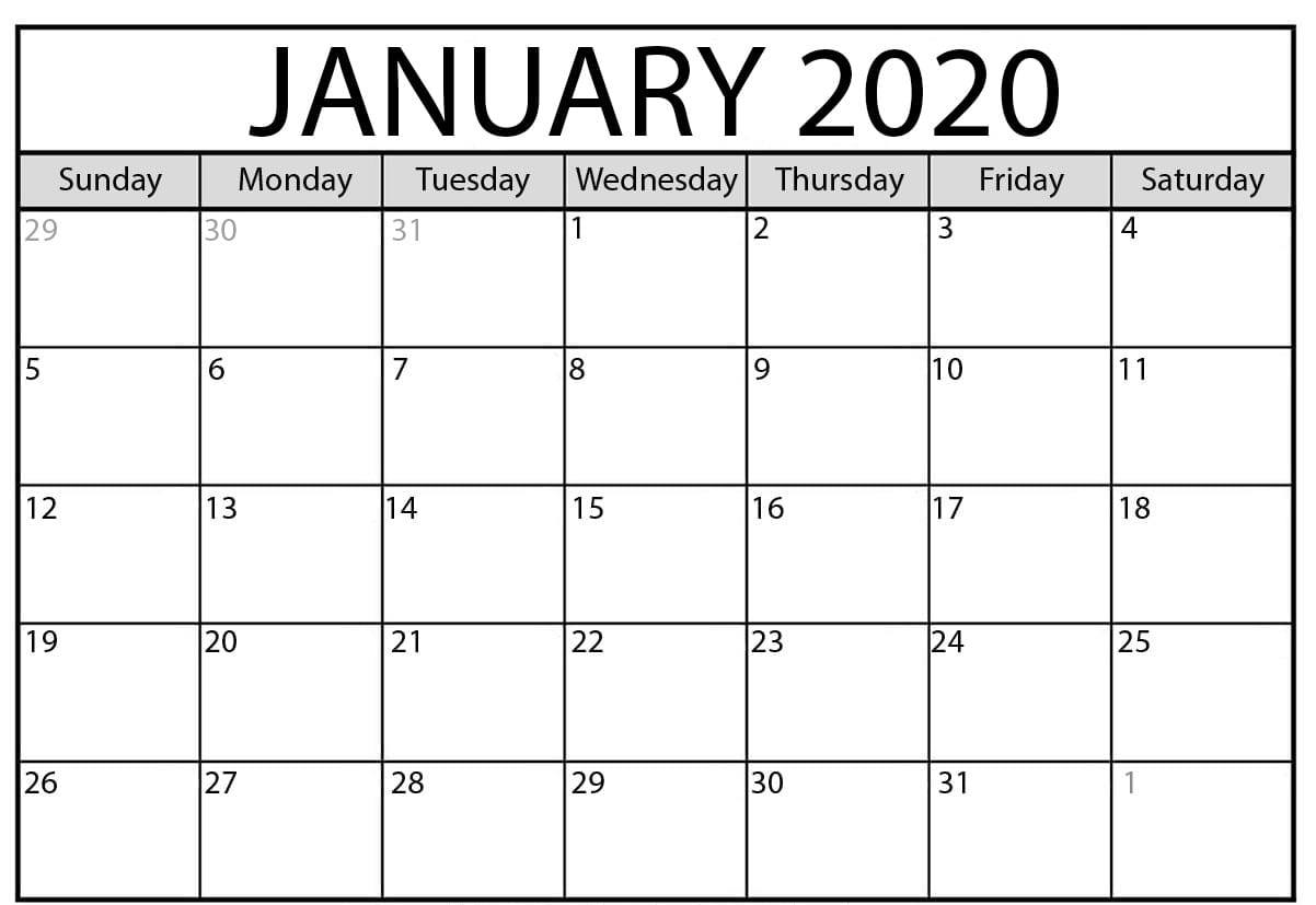 Images For Free Printable January 2020 Calendar | 12 Month