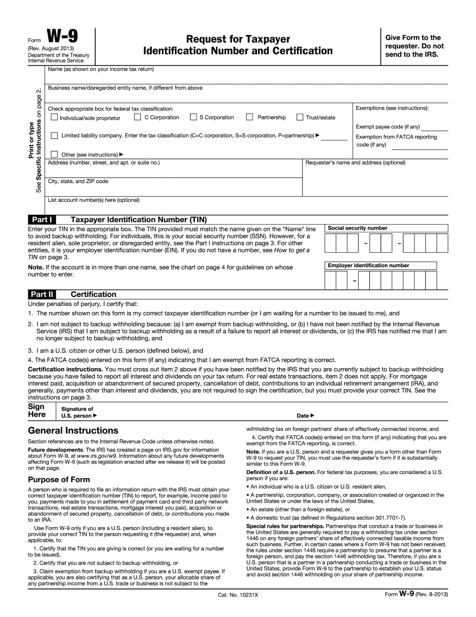 Irs W-9 Form 2013 - Download Samples In Pdf