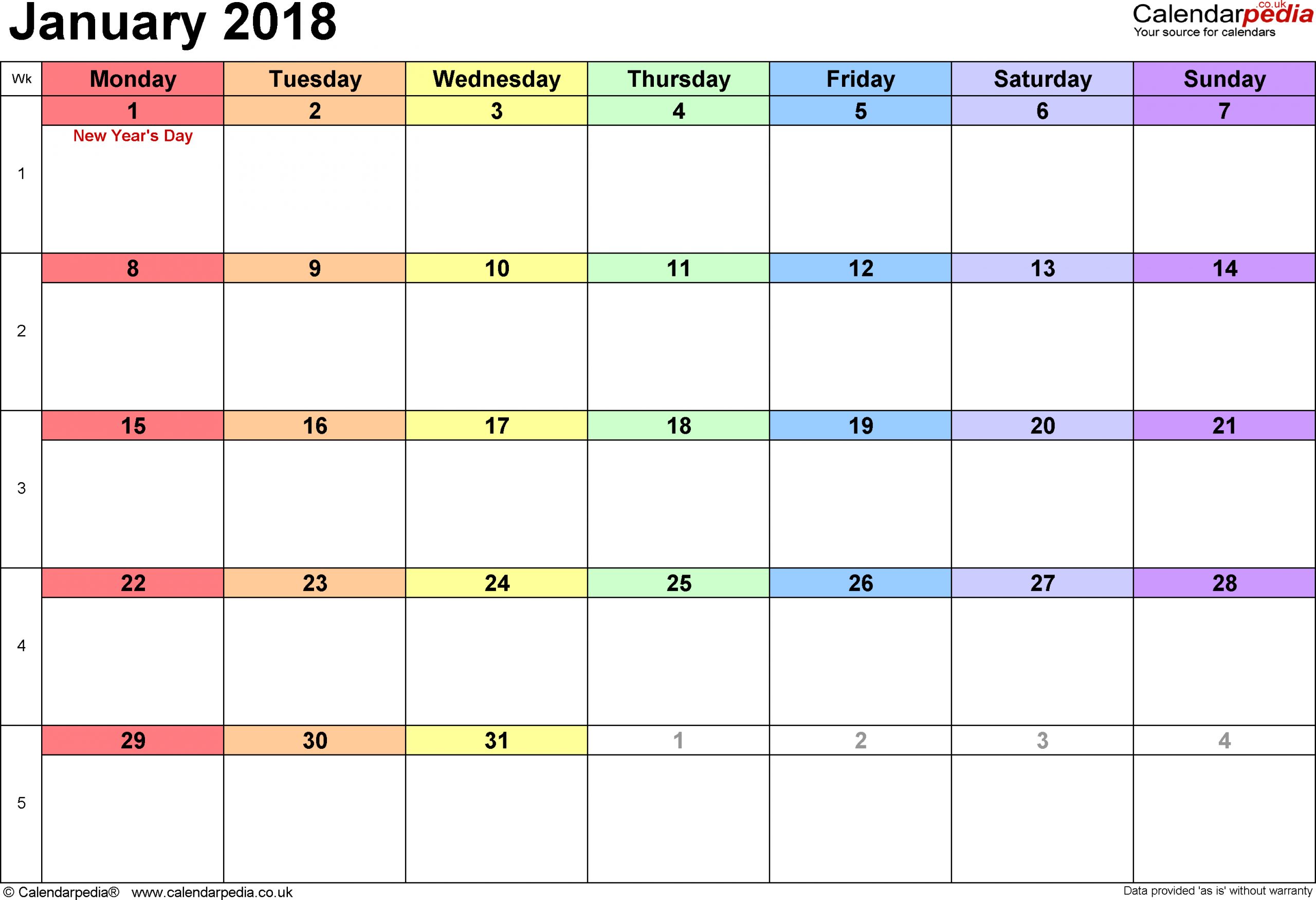 January 2018 Calendar Word – Calendar Yearly Printable
