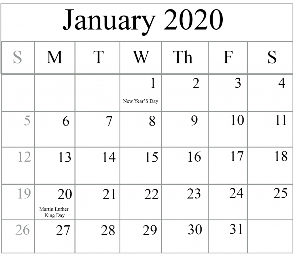 January 2020 Calendar | Best Printable Calendar