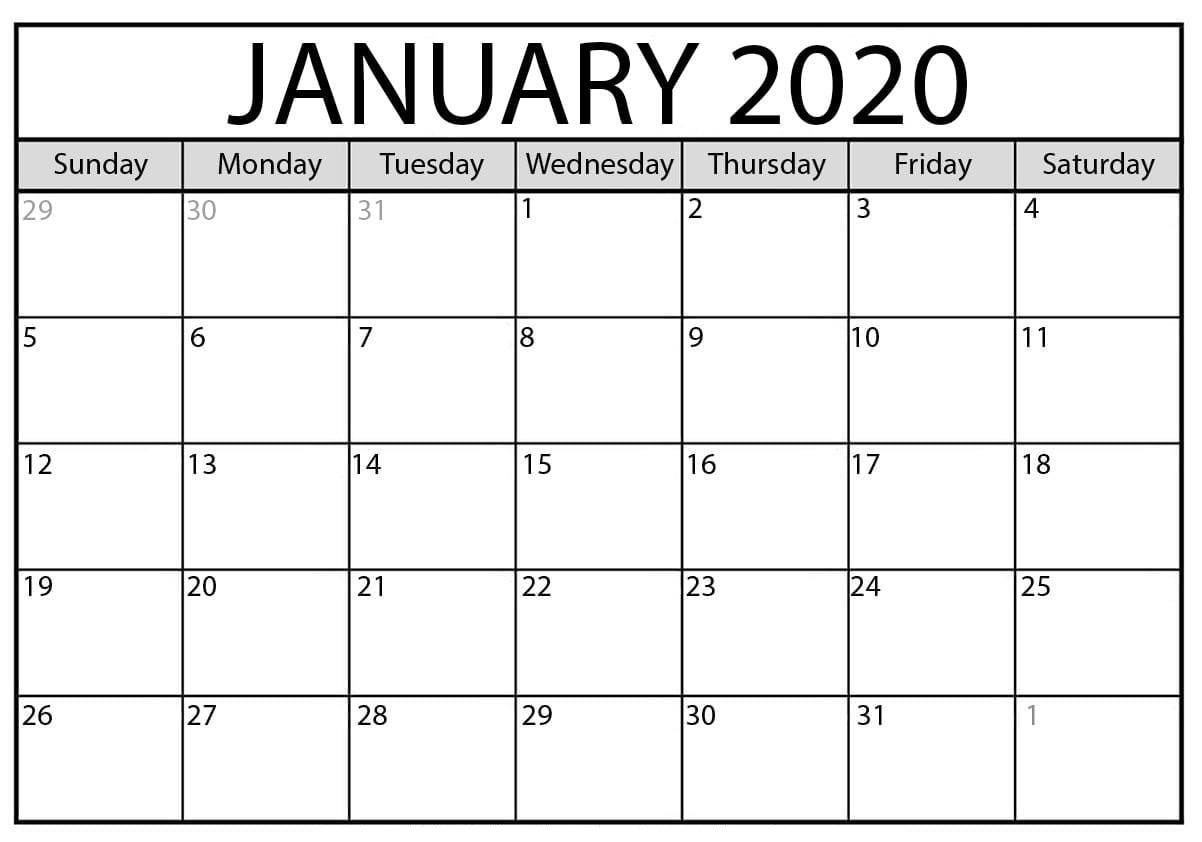 January 2020 Calendar Excel Printable Worksheet - 2019