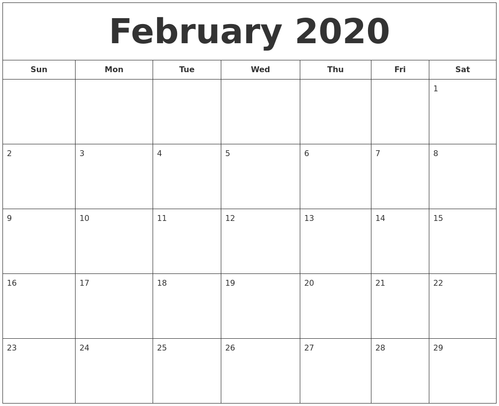 January 2020 Calendar, February 2020 Printable Calendar