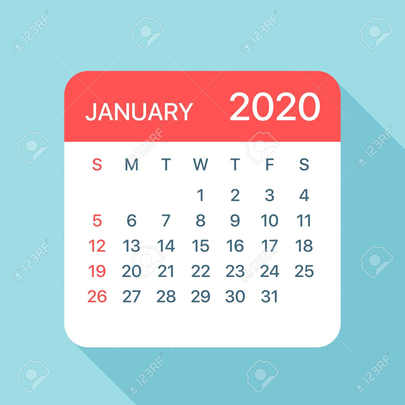 January 2020 Calendar Leaf - Illustration. Vector Graphic Page