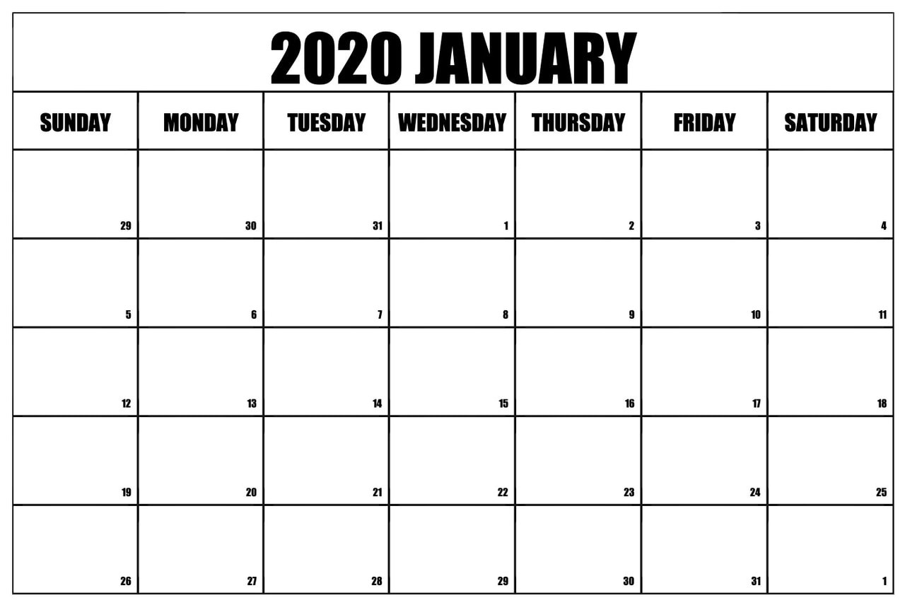 January 2020 Calendar Pdf, Word, Excel Printable Templates