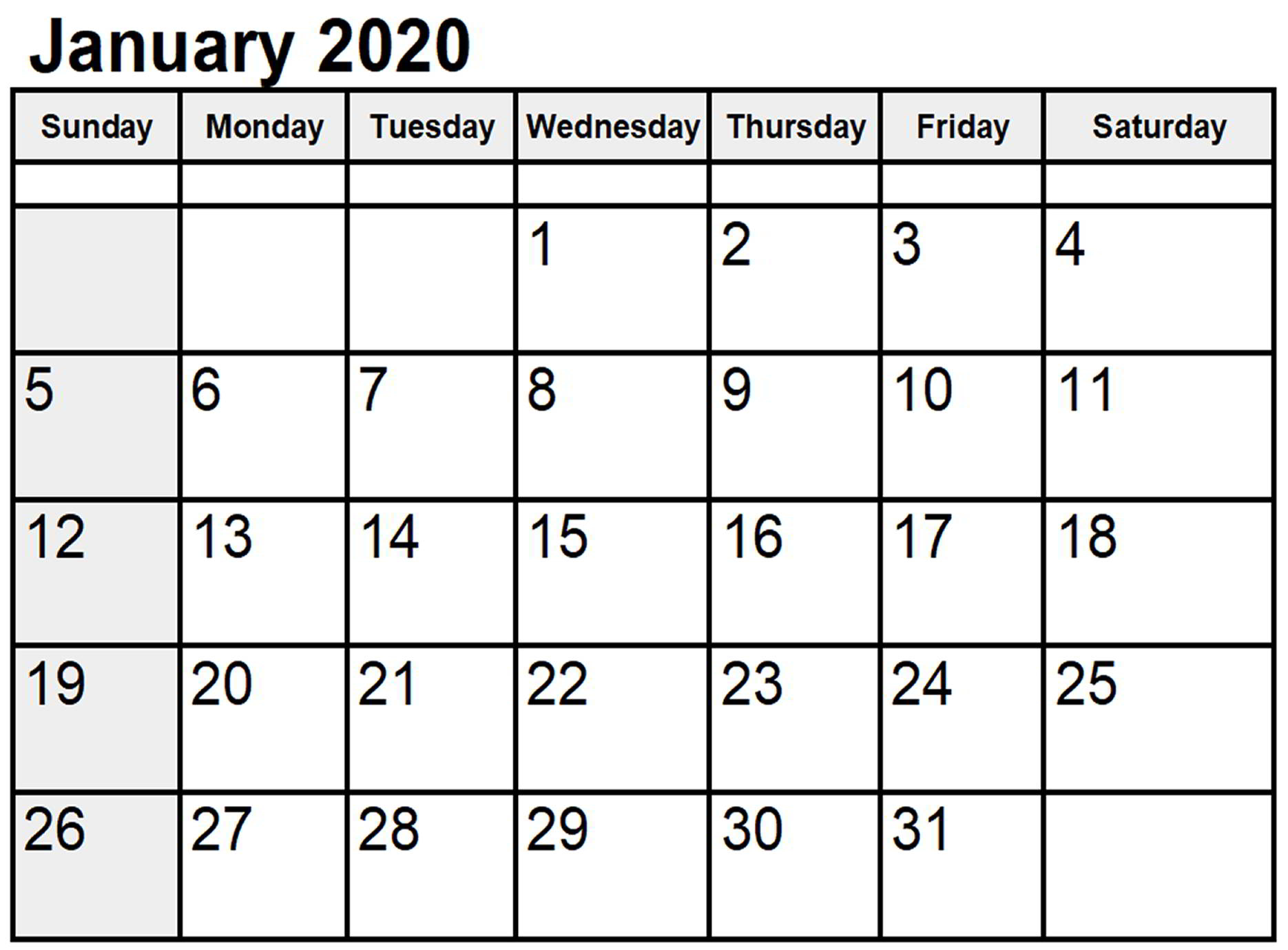 January 2020 Calendar Printable Cute | 12 Month Printable