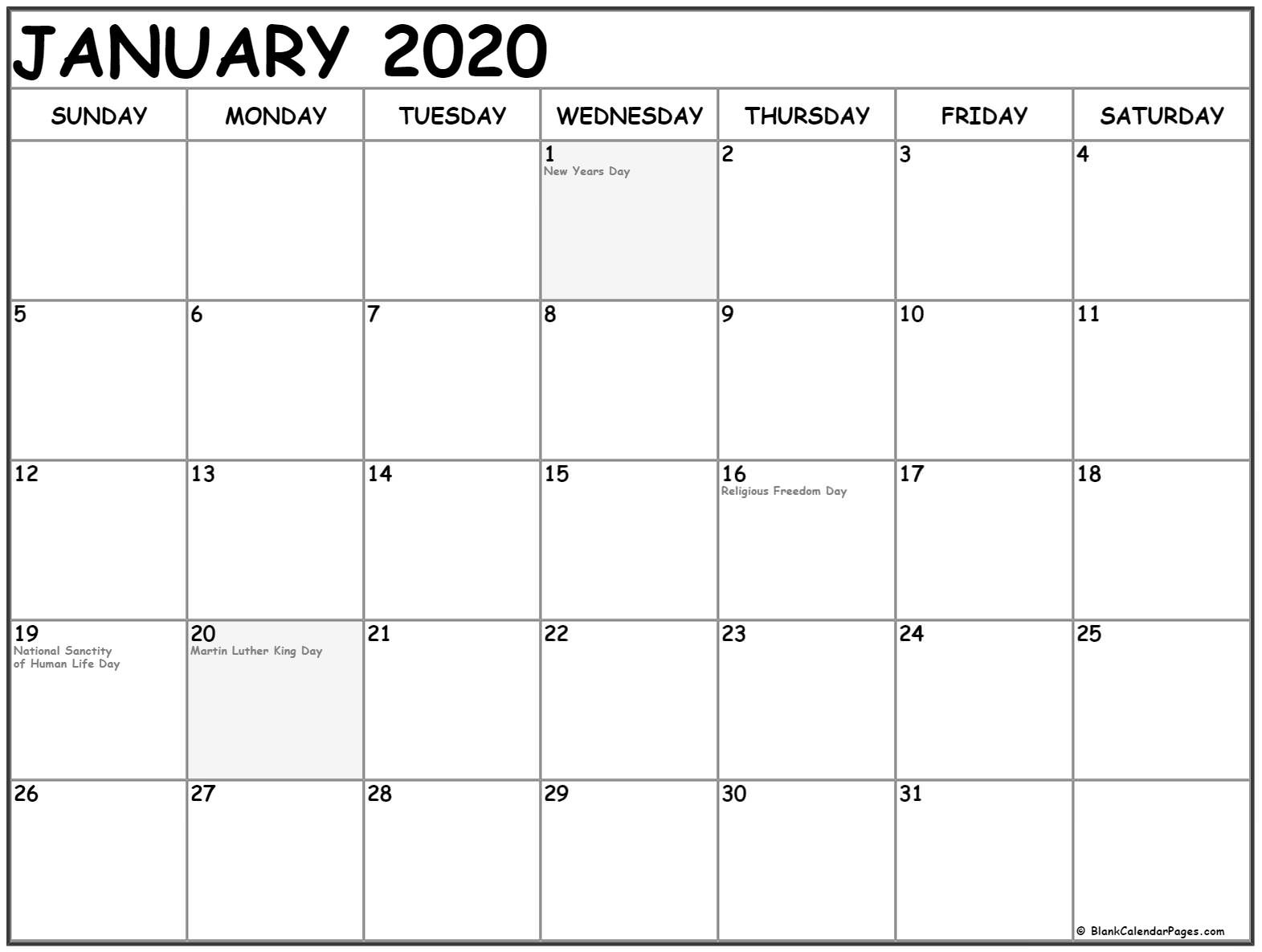 January 2020 Calendar Printable Templates Holidays – July