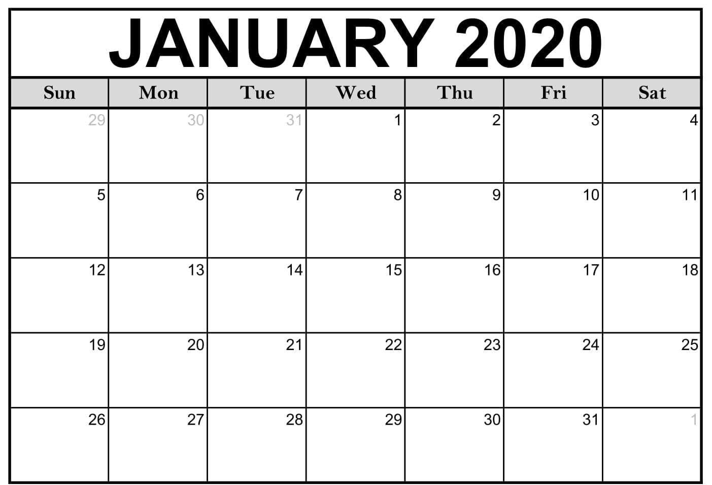 January 2020 Calendar Template | Free Printable Calendar