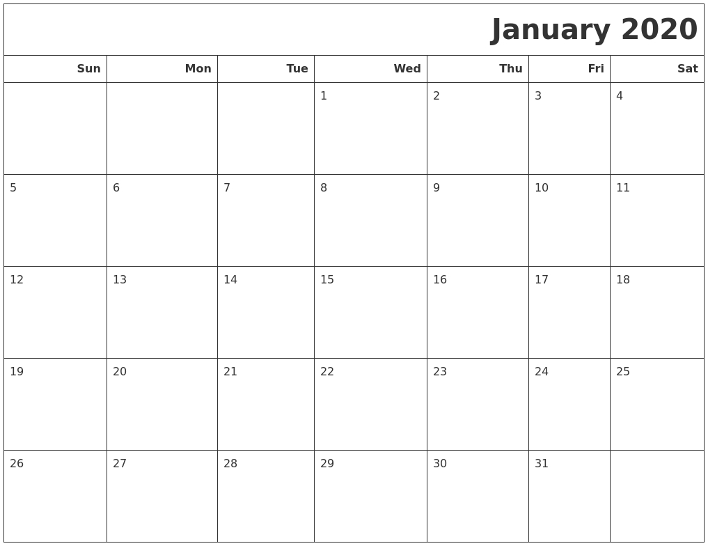 January 2020 Calendars To Print