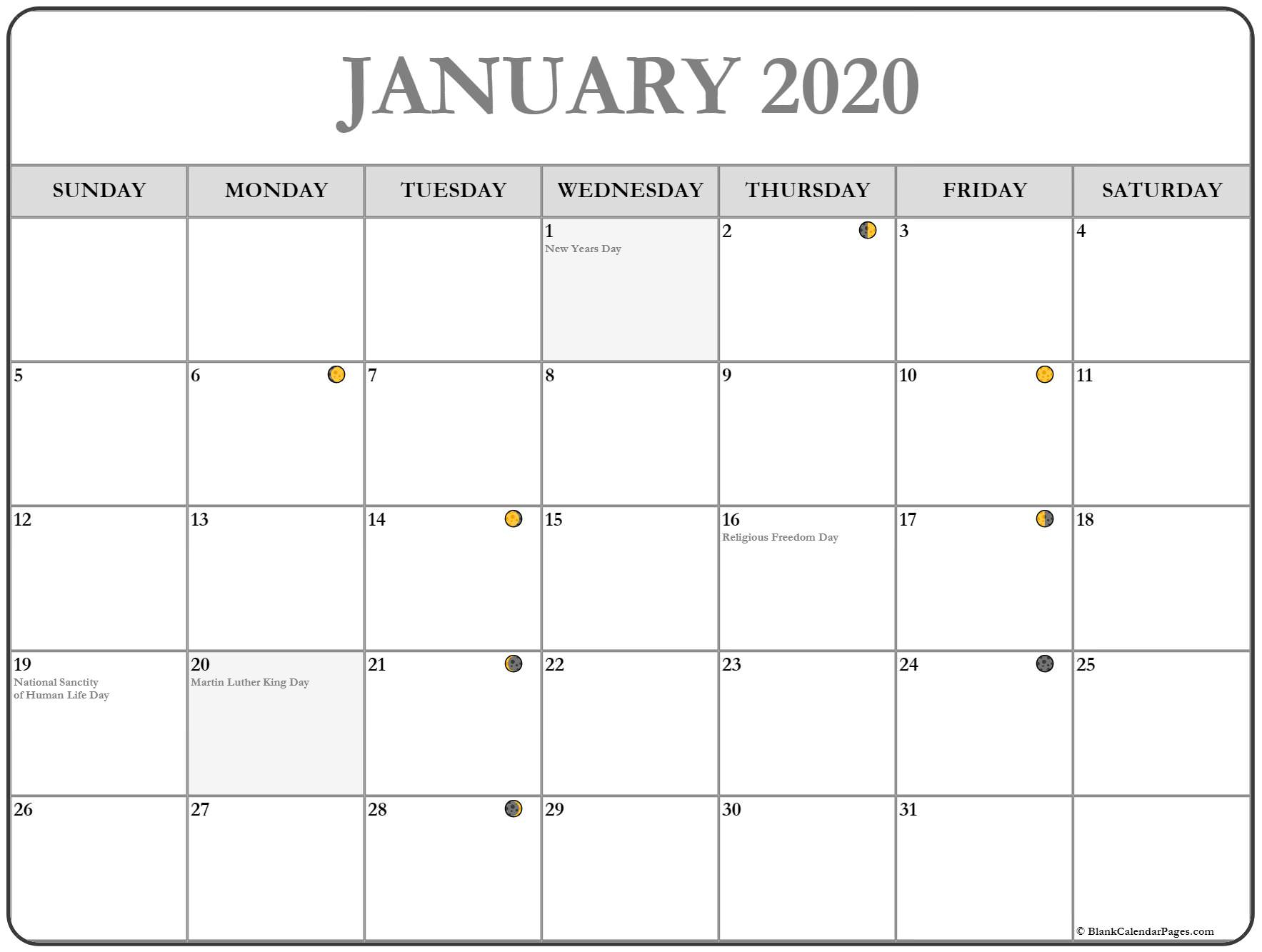 January 2020 Lunar Calendar | Moon Phase Calendar