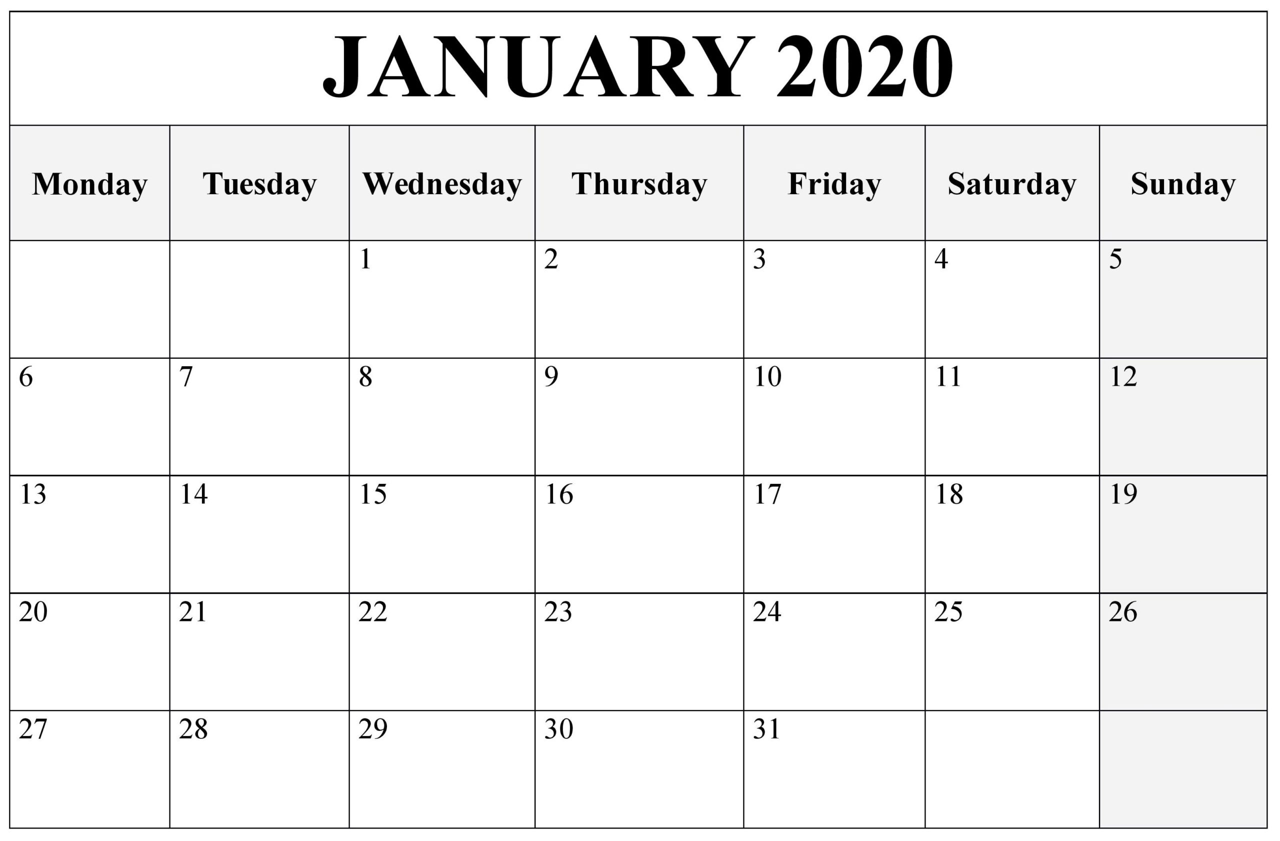 January 2020 Monthly Calendar – Holidays Planner | Printable