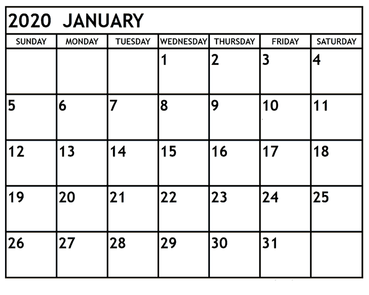 January 2020 Printable Calendar Monthly | 12 Month Printable