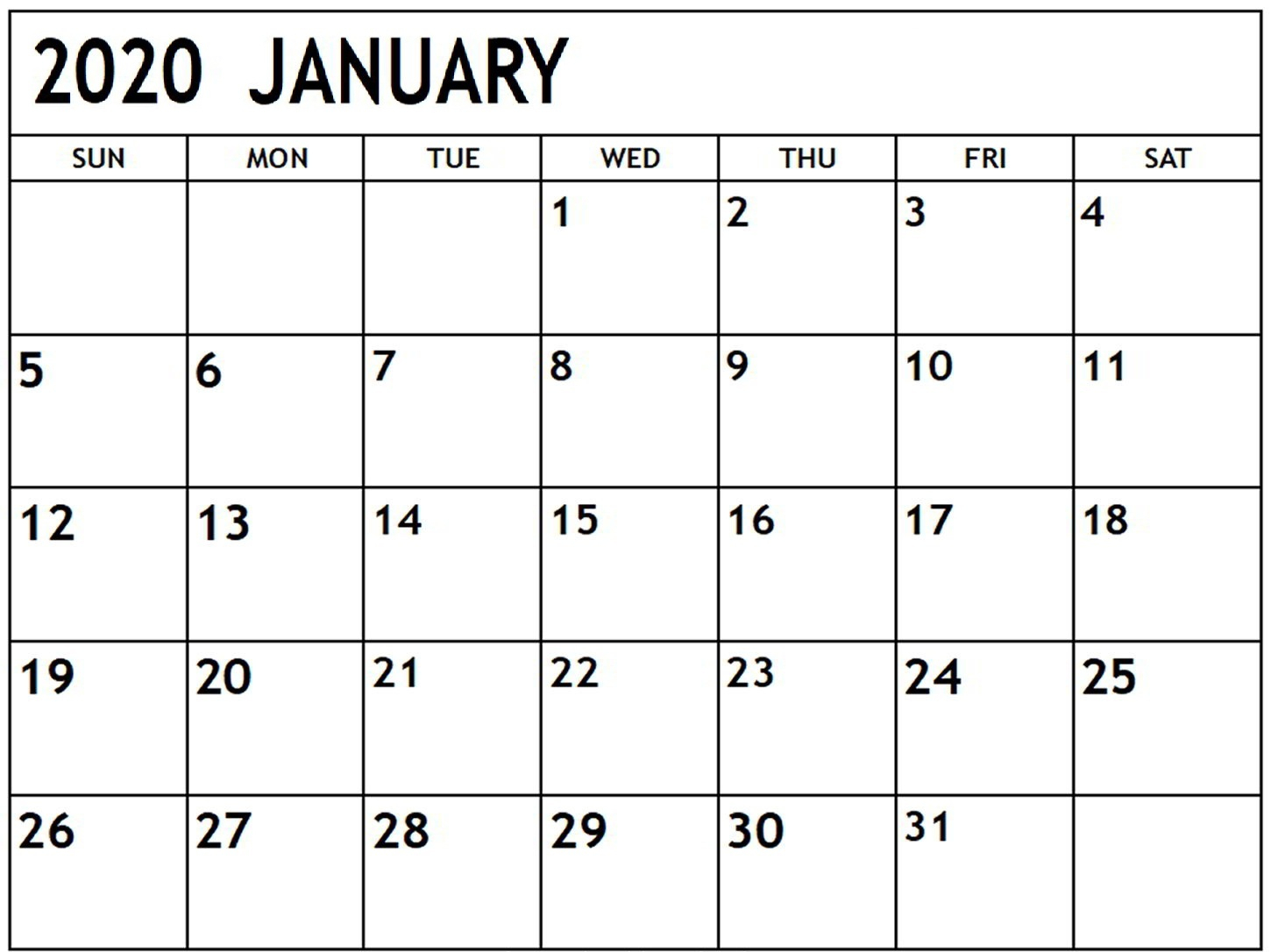 January 2020 Printable Calendar Pdf Layout | Free Printable