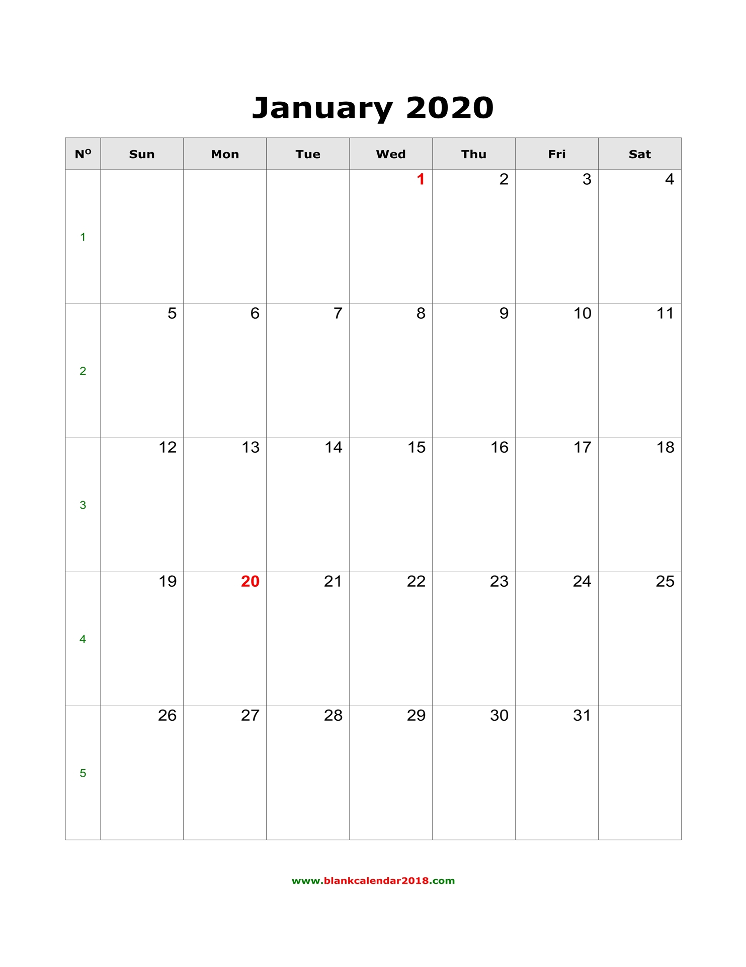 January Blank Calendar 2020 - Togo.wpart.co