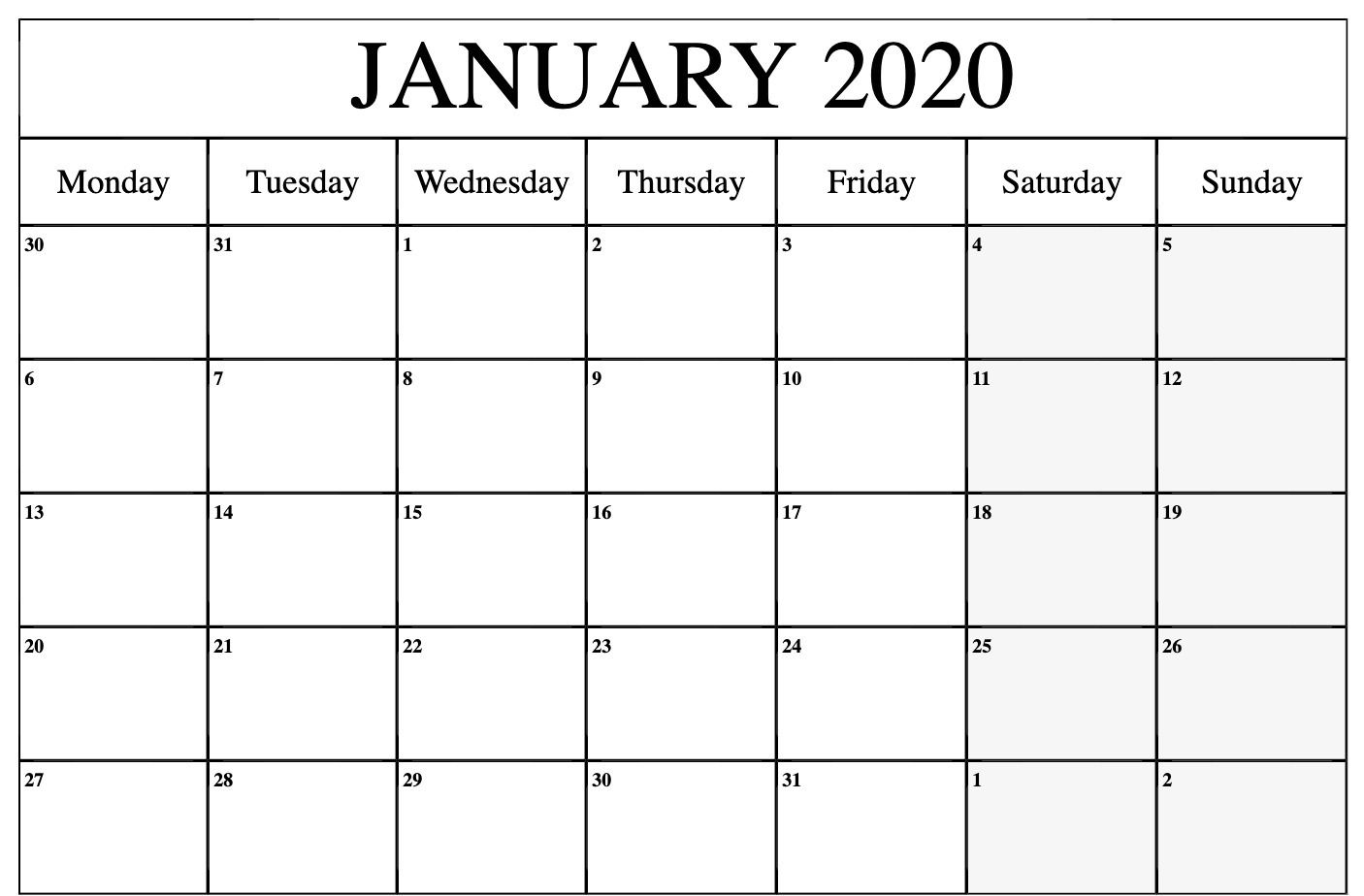 January Calendar 2020 Pdf | Printable Calendar Template