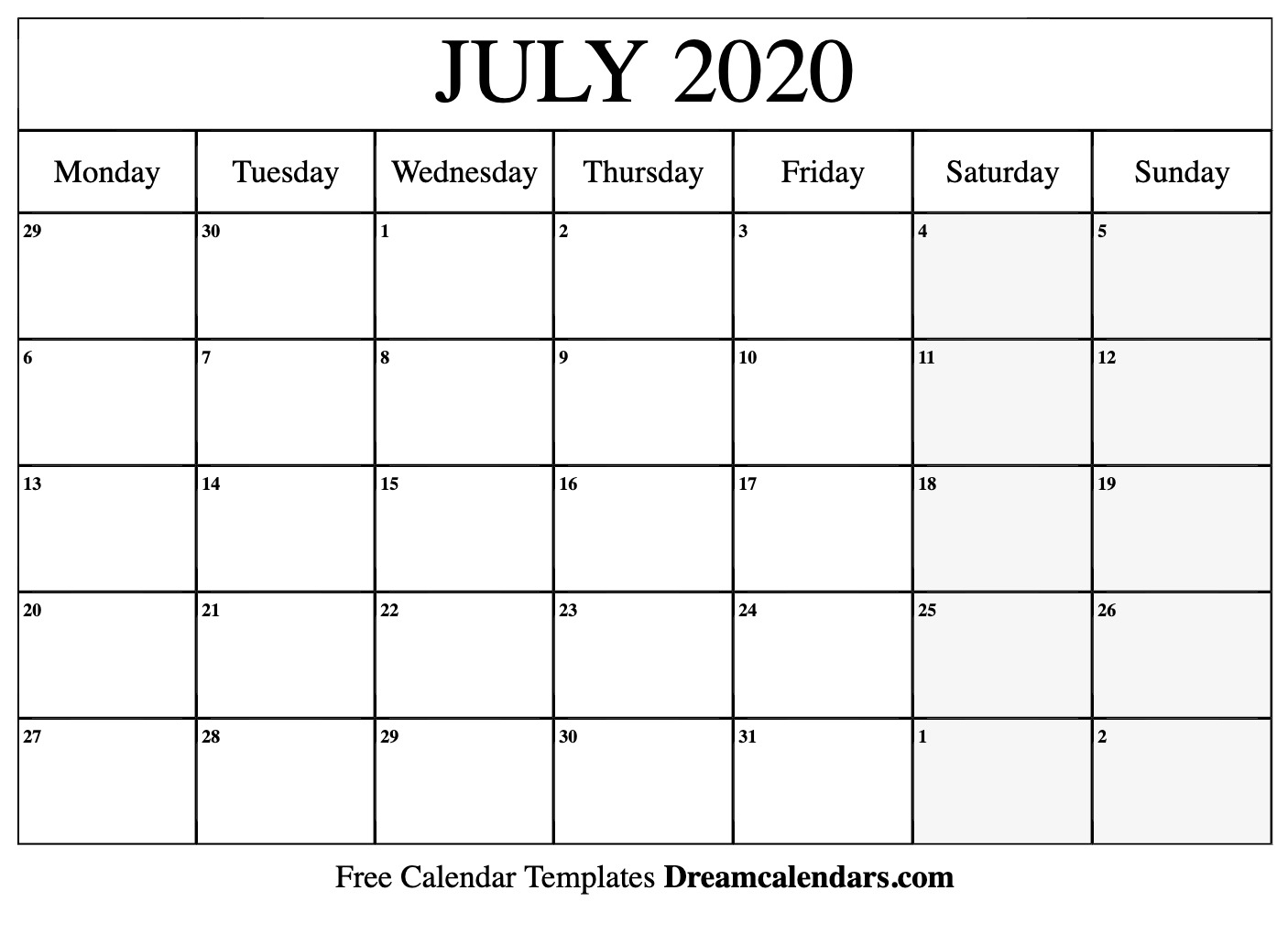 July 2020 Monthly Calendar - Togo.wpart.co