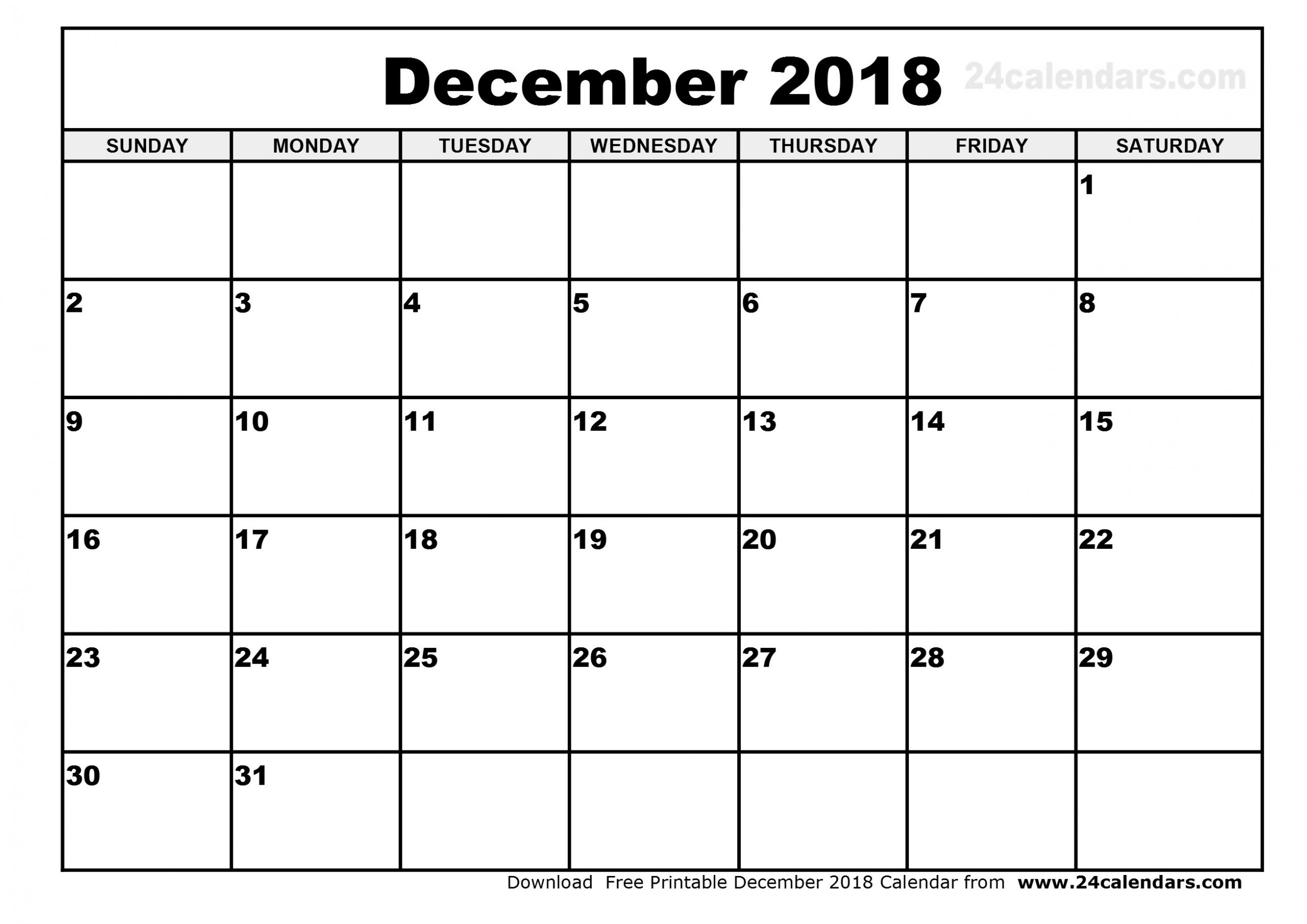 Large Squares Calendar For December 2019 | Example Calendar