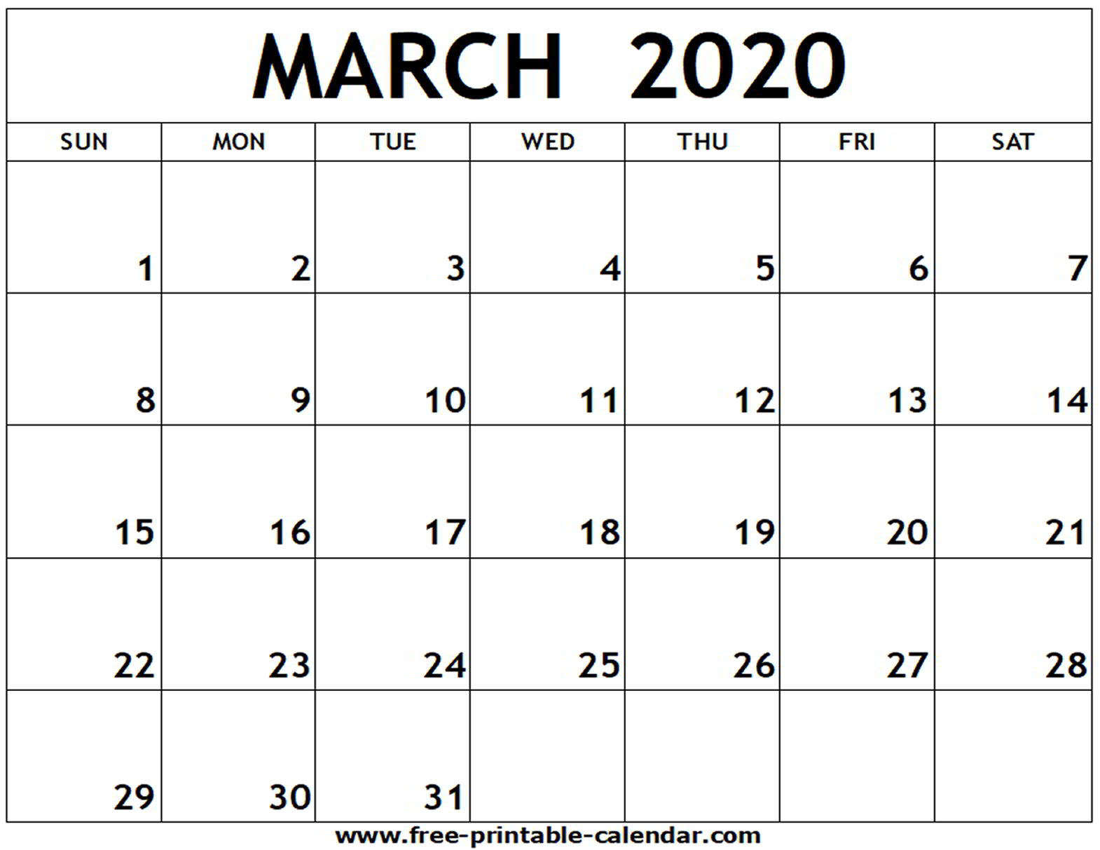 March 2020 Printable Calendar - Free-Printable-Calendar