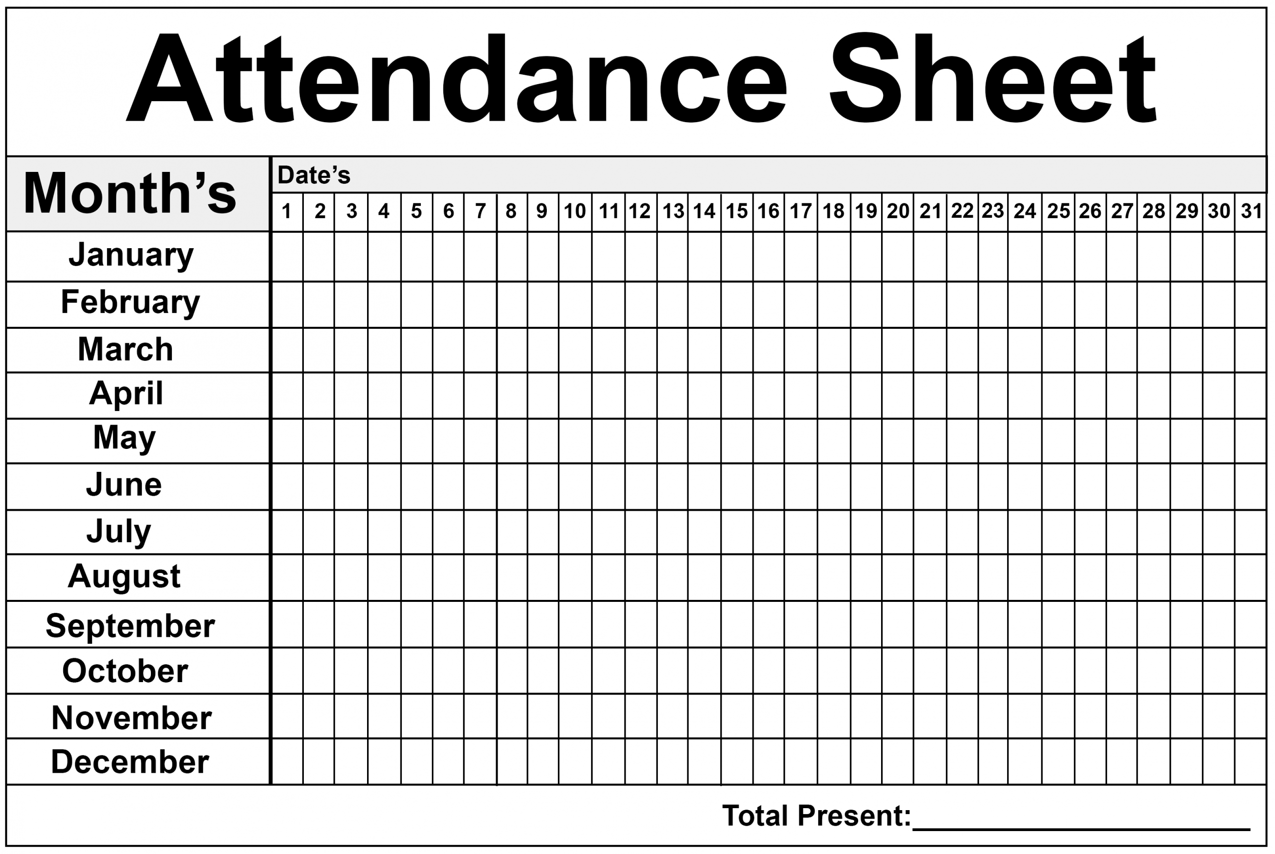 Monthly Attendance Calendar - Togo.wpart.co