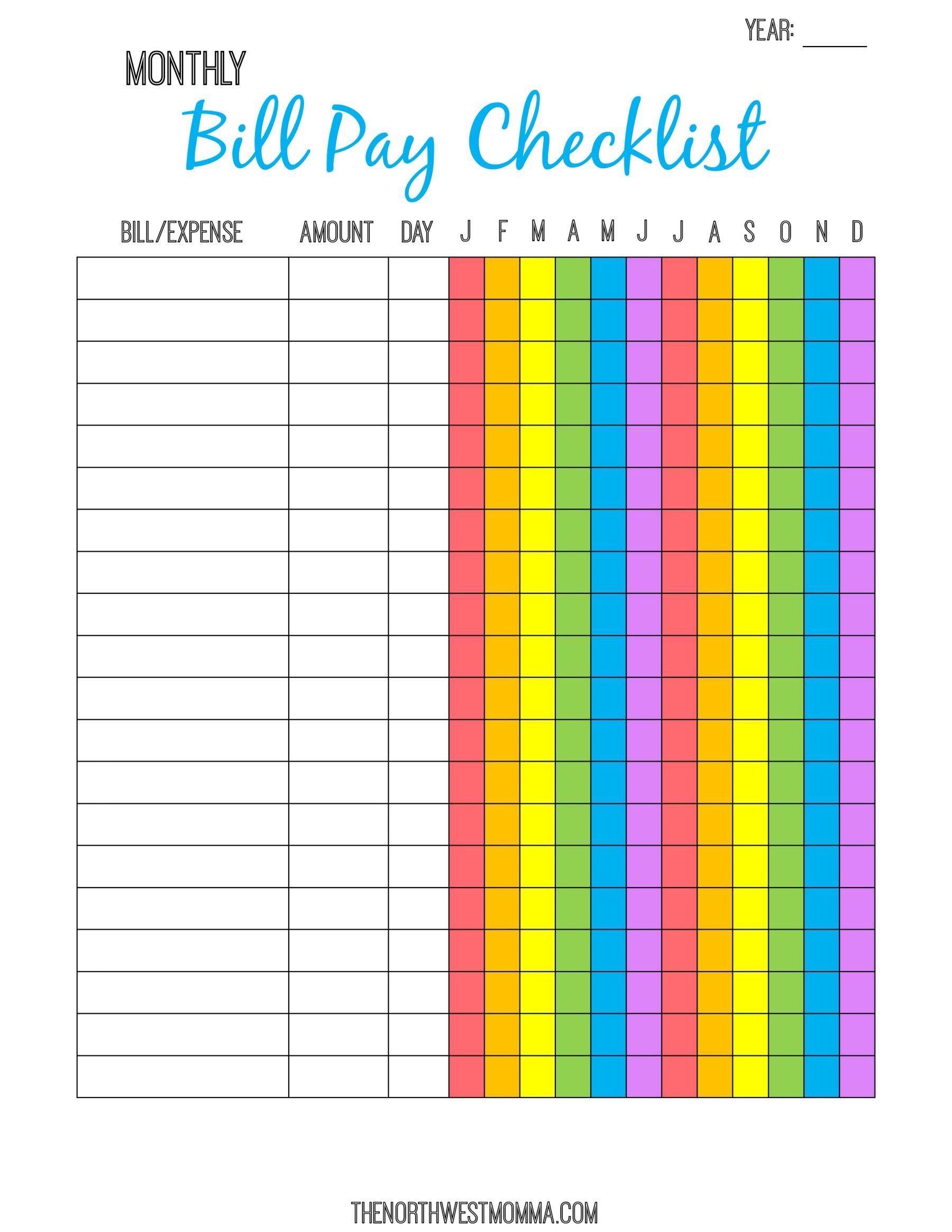 Monthly Bill List Template Free Printable 5597