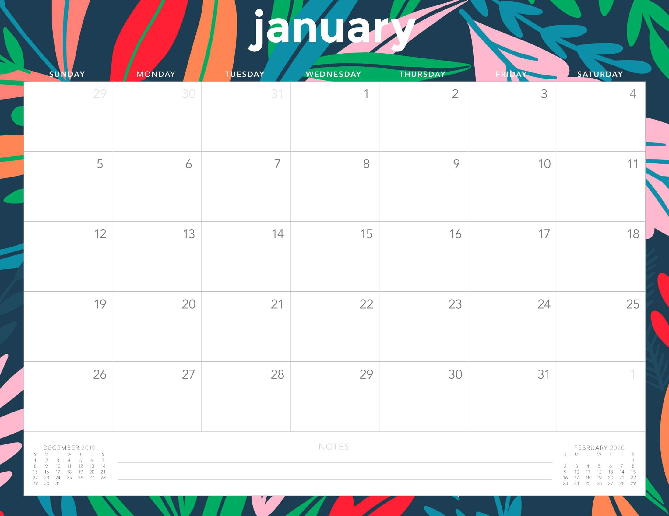 Monthly Calendar For January 2020 Template - Set Your Plan