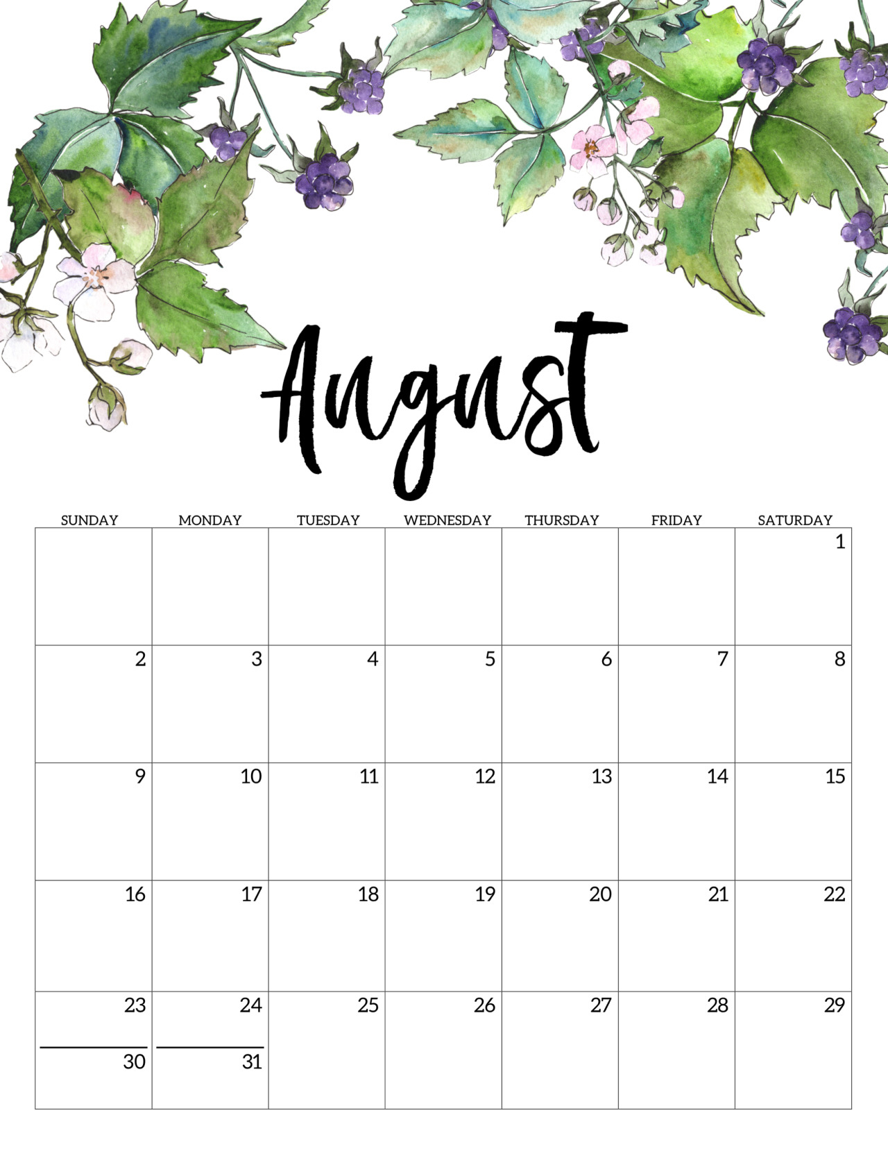 Monthly Printable Calenar