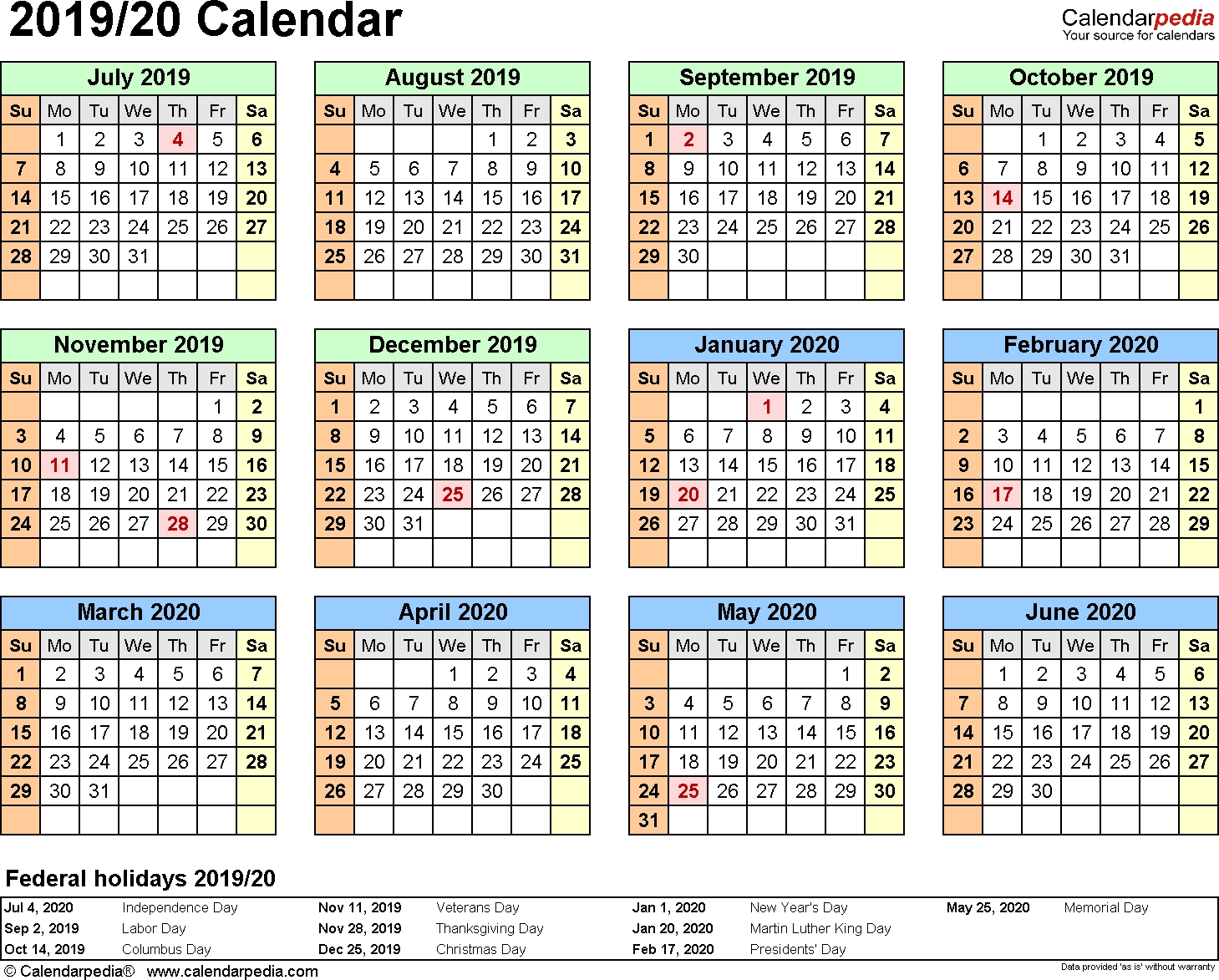 Monthly Printable Calendars 2020 Half Page - Calendar